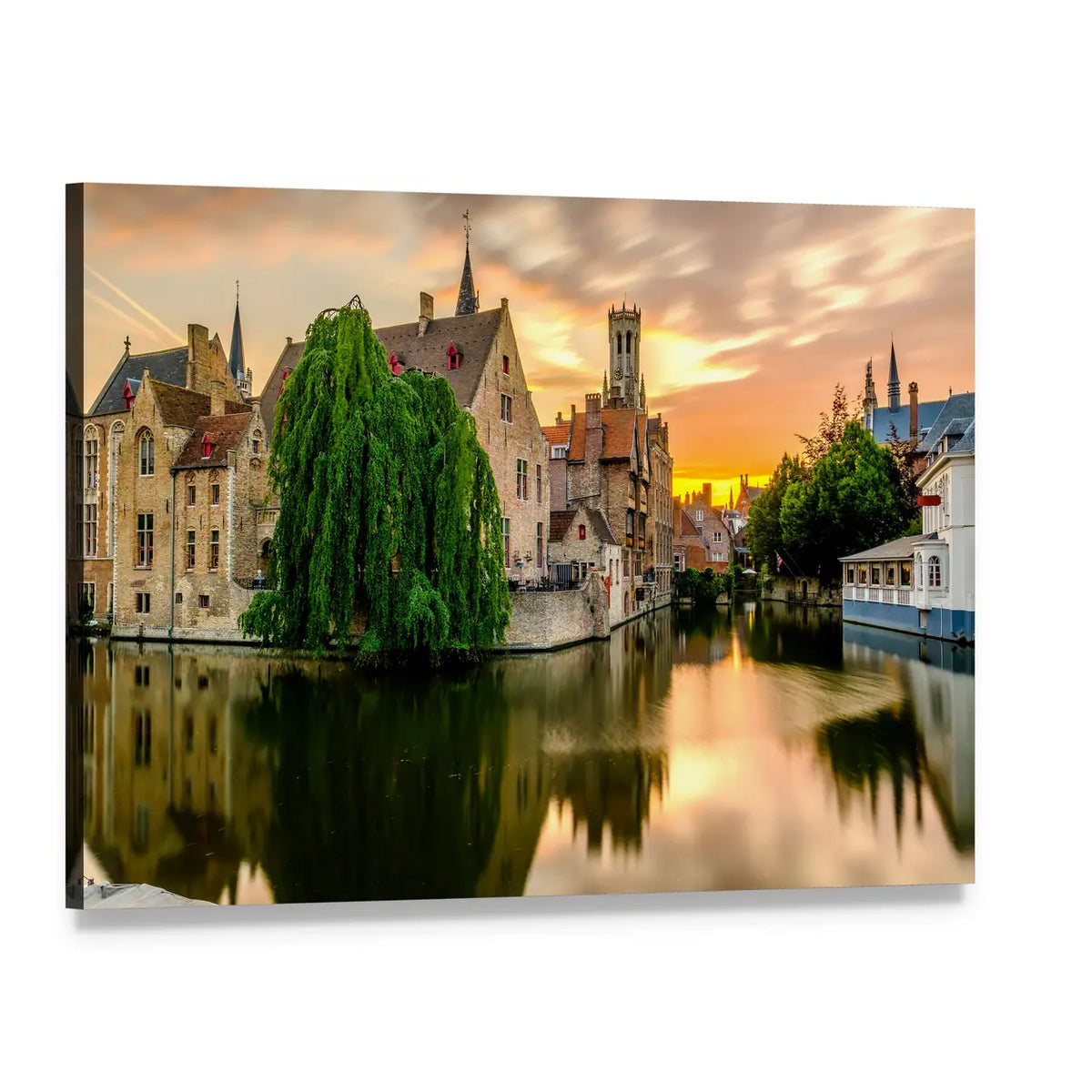 Bruges Canal Cityscape at Sunset Canvas Wall Art, single panel gallery wrapped canvas, angled product view