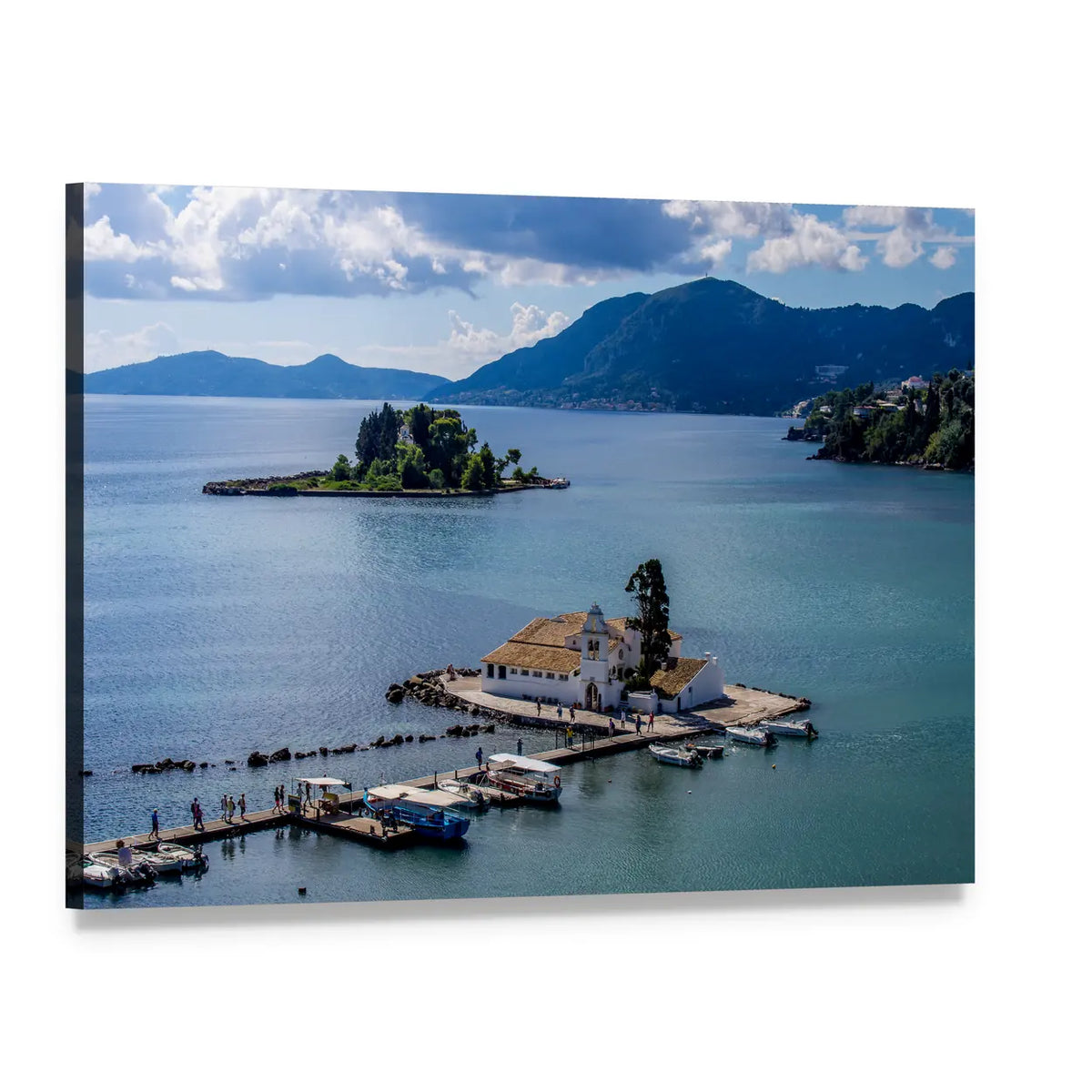 Vlacherna Monastery Island View Canvas Wall Art, single panel gallery wrapped canvas, angled product view