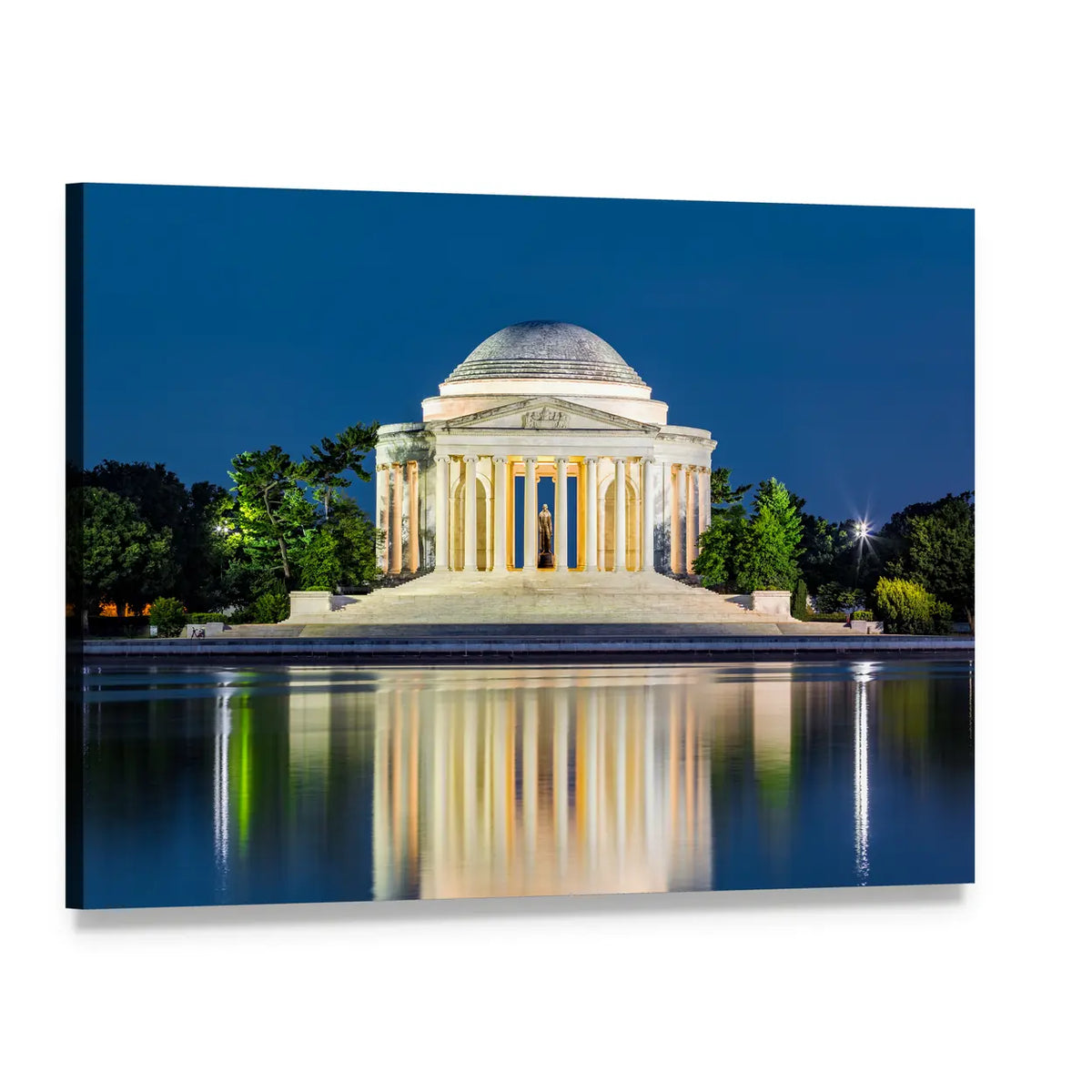Jefferson Memorial Reflection at Night Canvas Wall Art, single panel gallery wrapped canvas, angled product view