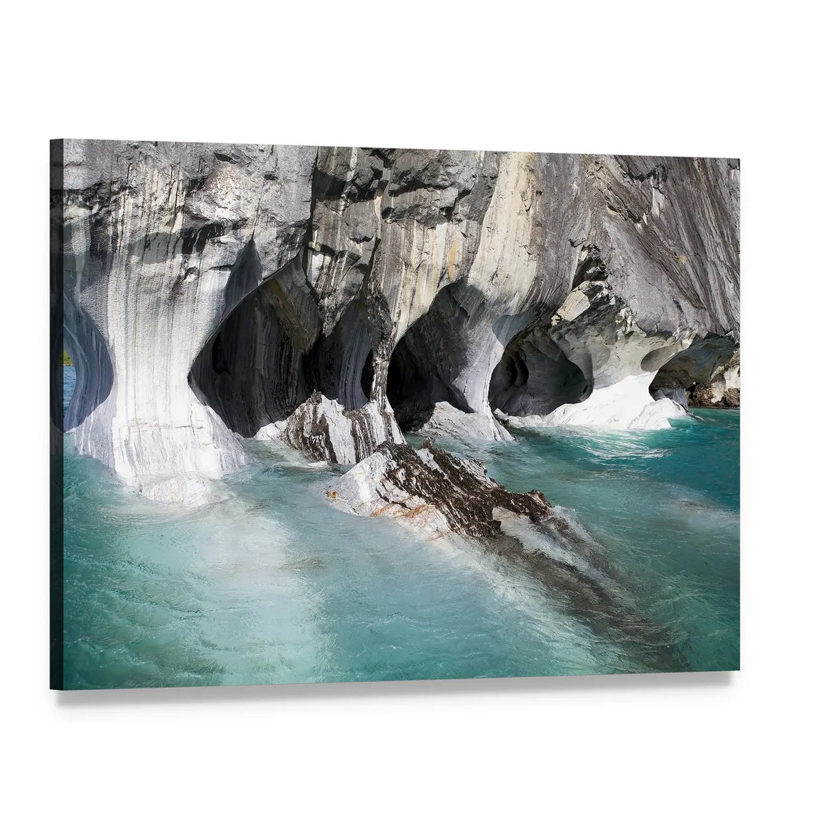 Carrera Lake Turquoise Marble Caves Canvas Wall Art, single panel gallery wrapped canvas, angled product view