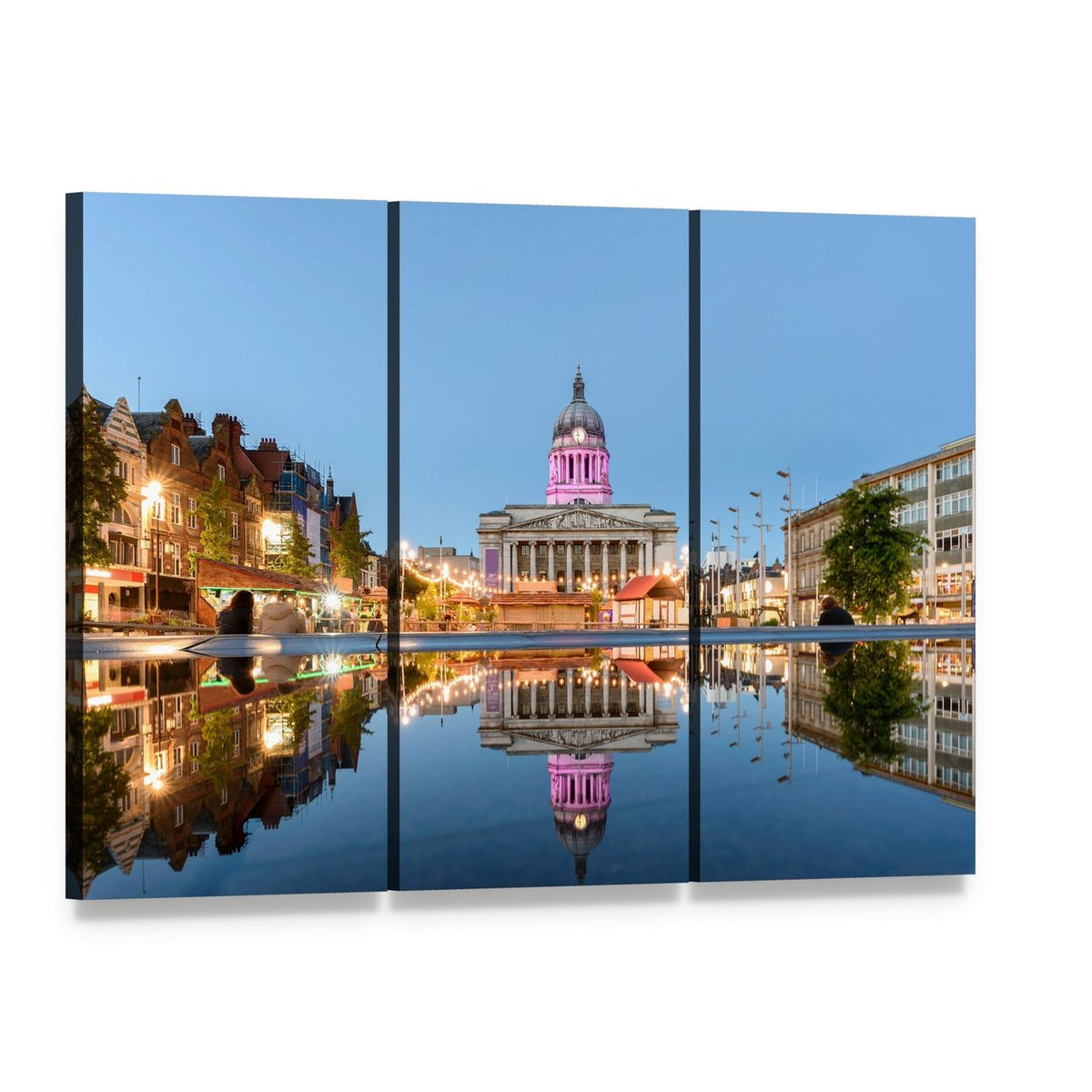 Nottingham Council House Canvas Wall Art, 3 panel 3 Horizontal layout gallery wrapped canvas set, angled product view