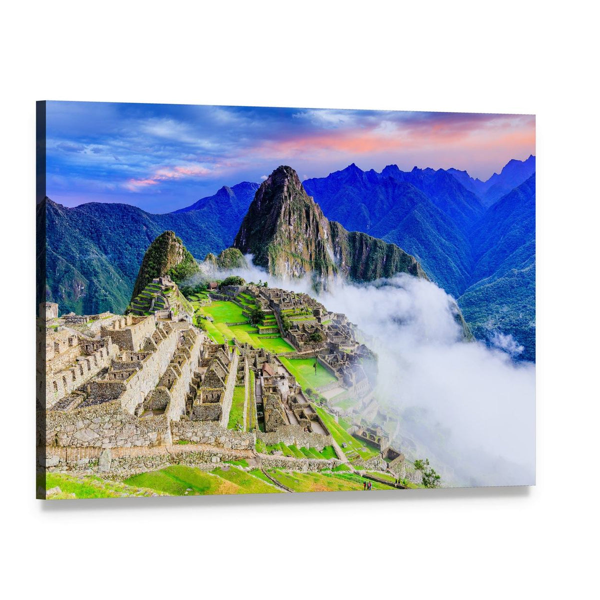 Machu Picchu, Peru: Terraced Ruins in Mist Canvas Wall Art, single panel gallery wrapped canvas, angled product view