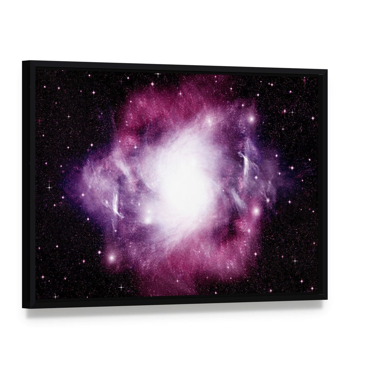 Stars Dust and Gas Nebula in a Far Galaxy Canvas Wall Art, framed canvas in a black floater frame, angled product view