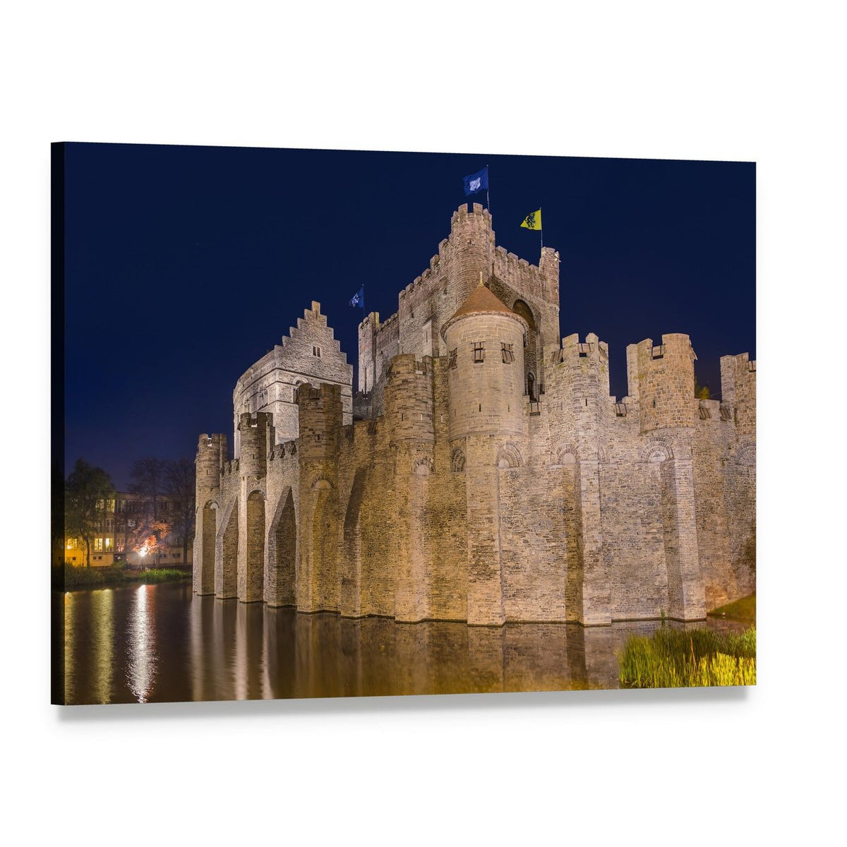 Gravensteen Castle Belgium Canvas Wall Art, single panel gallery wrapped canvas, angled product view