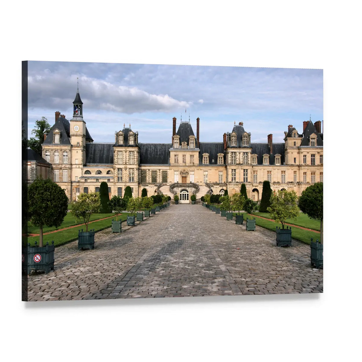 Fontainebleau Castle Courtyard Canvas Wall Art, single panel gallery wrapped canvas, angled product view