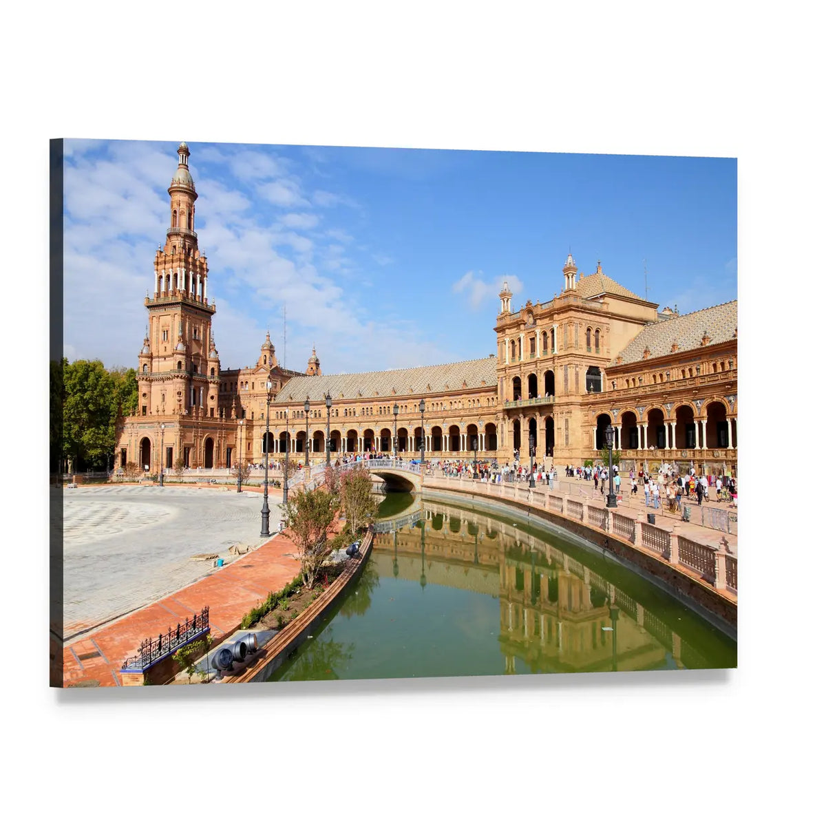 Plaza De España with Canal and Bridge Canvas Wall Art, single panel gallery wrapped canvas, angled product view