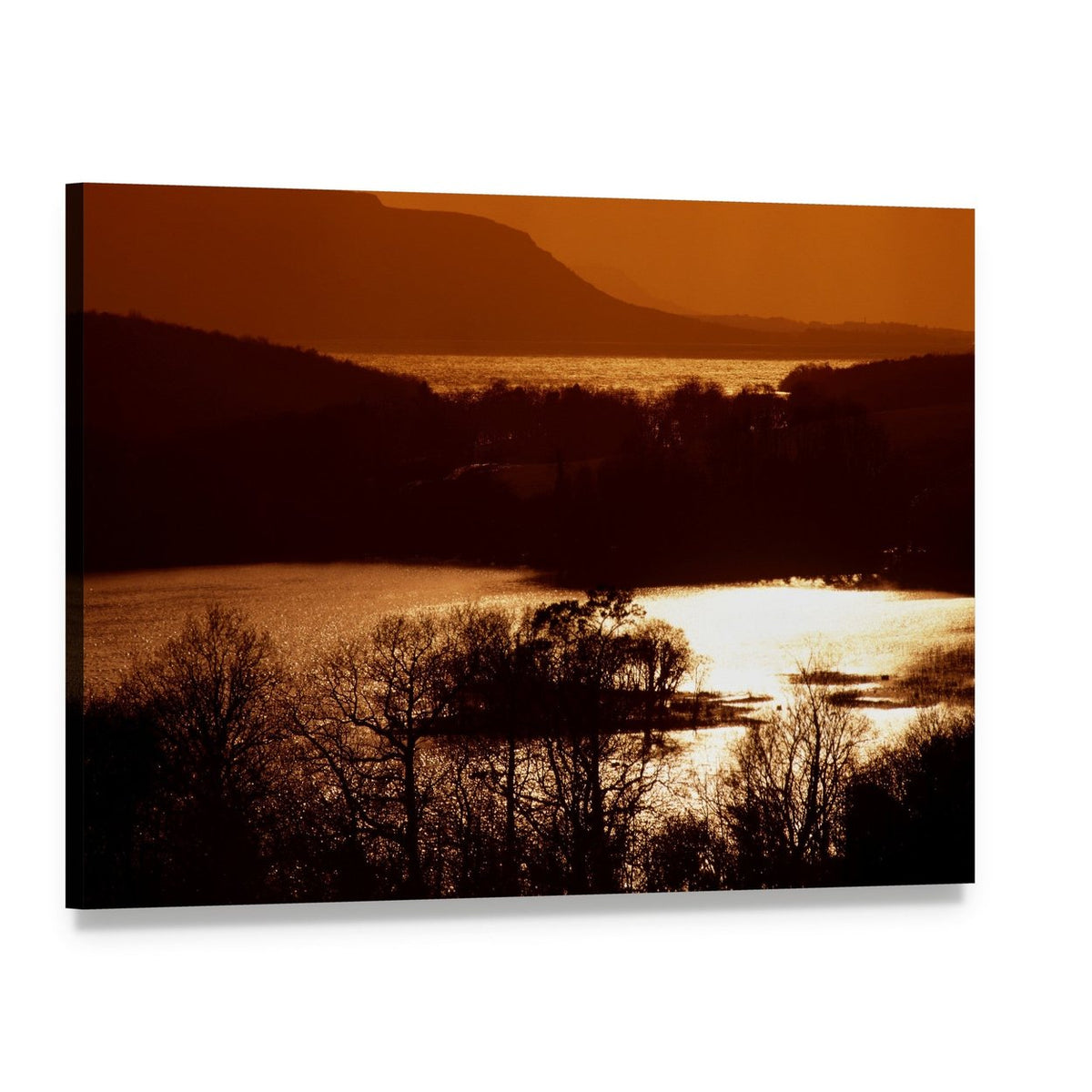 Lower Lough Erne at Sunset Canvas Wall Art, single panel gallery wrapped canvas, angled product view