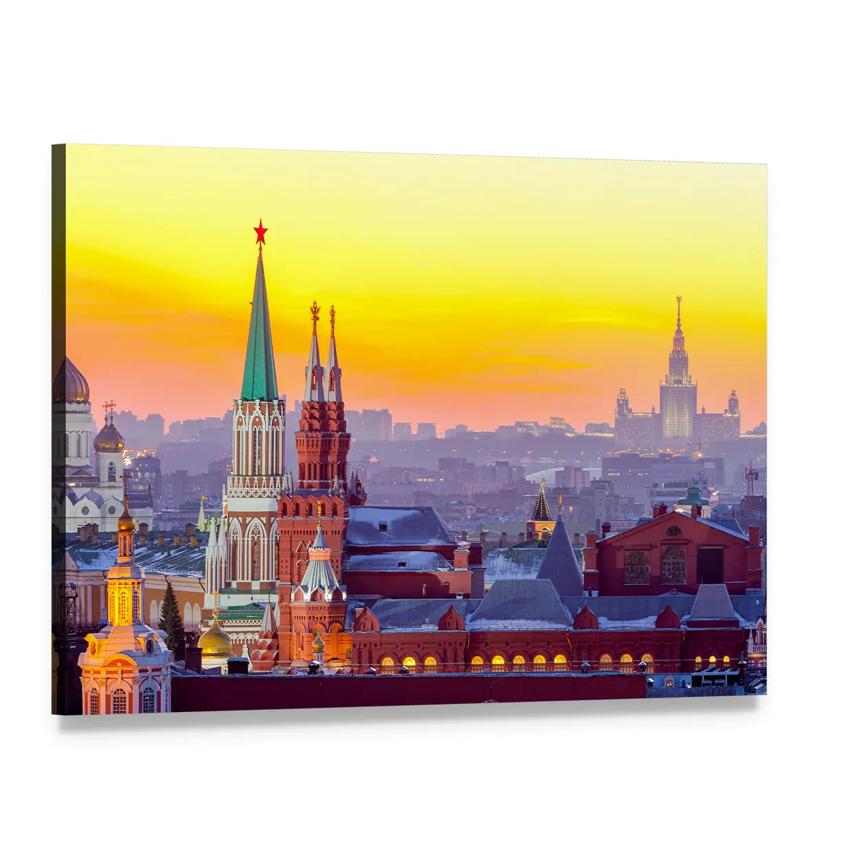 Moscow Kremlin and Cathedral of Christ the Saviour Canvas Wall Art, single panel gallery wrapped canvas, angled product view