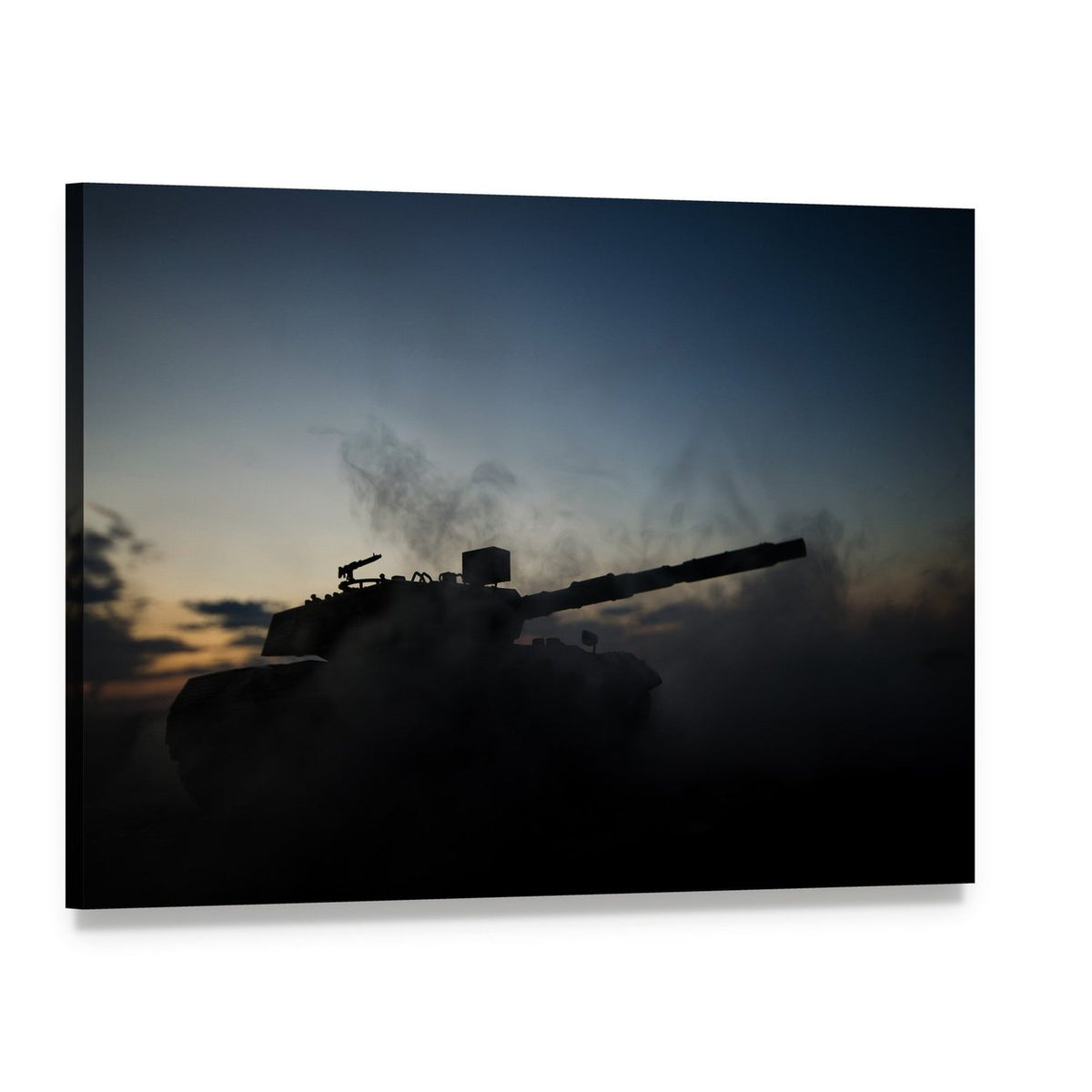 German Tank Silhouette Canvas Wall Art, single panel gallery wrapped canvas, angled product view