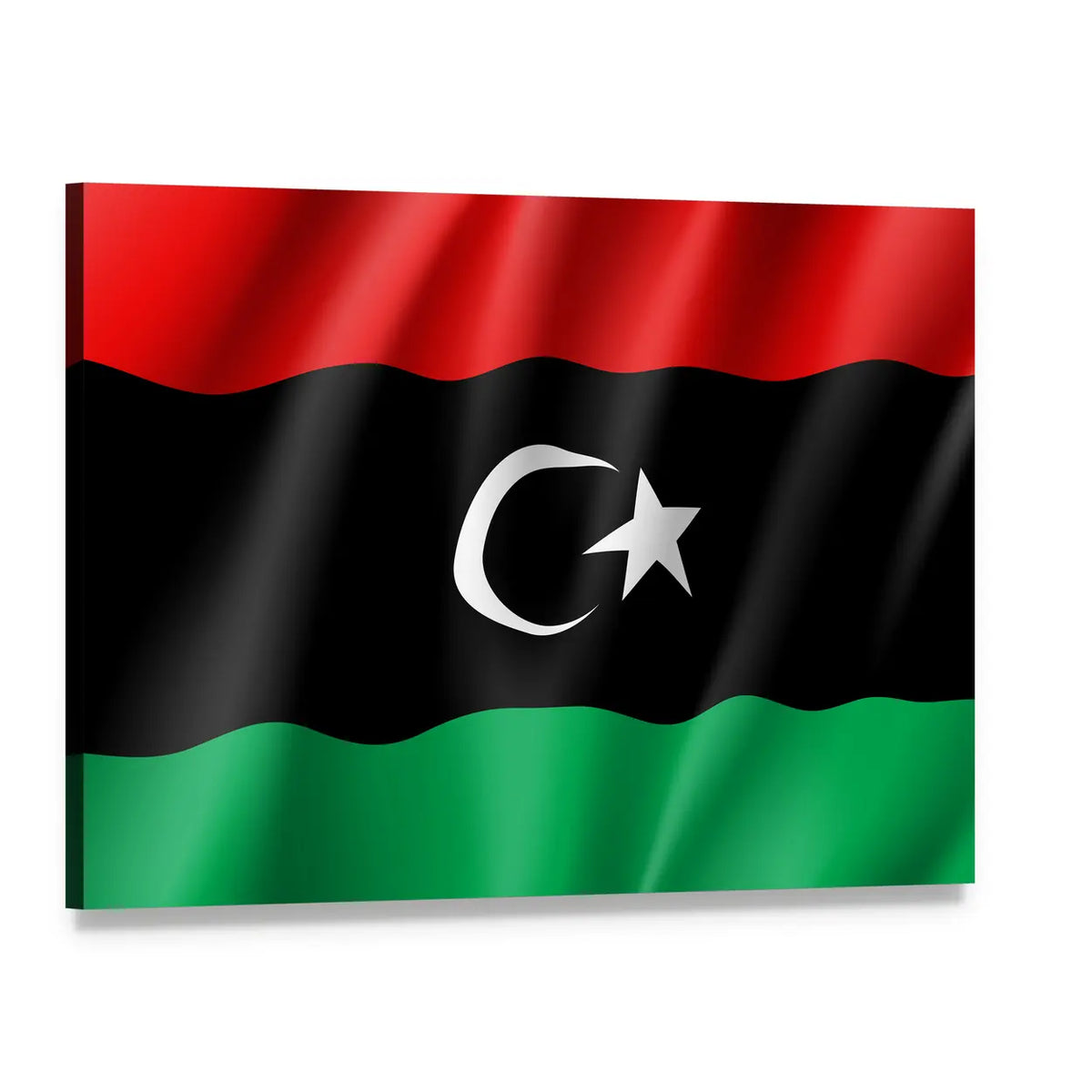 Waving Libyan Flag Canvas Wall Art, single panel gallery wrapped canvas, angled product view