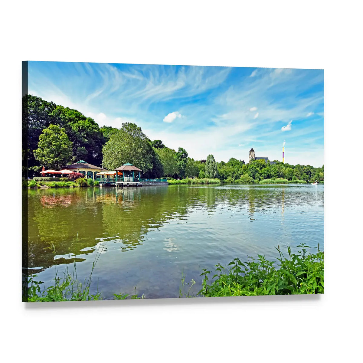 Schlossteich Pond in Chemnitz Canvas Wall Art, single panel gallery wrapped canvas, angled product view