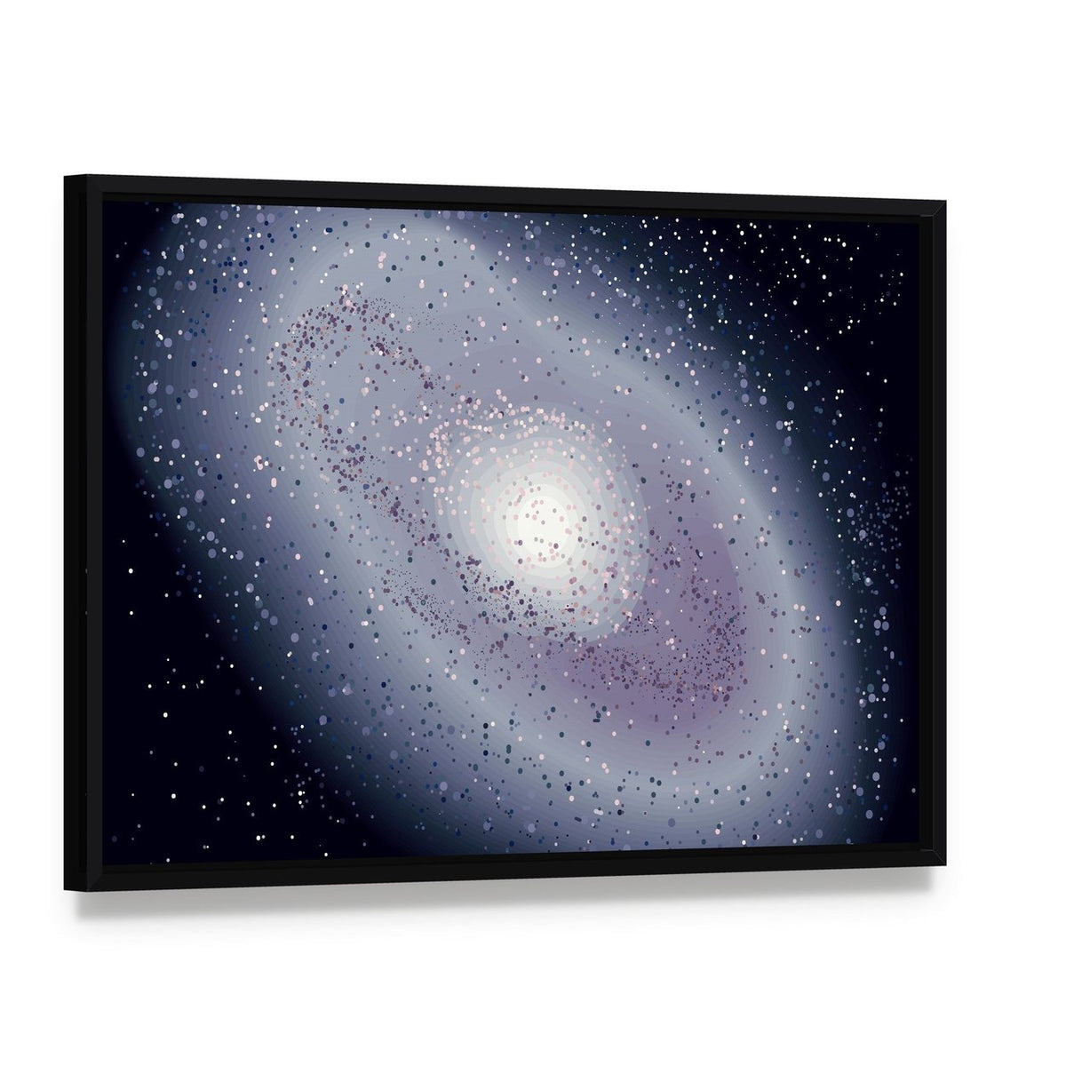 Spiral Galaxy Illustration Canvas Wall Art, framed canvas in a black floater frame, angled product view