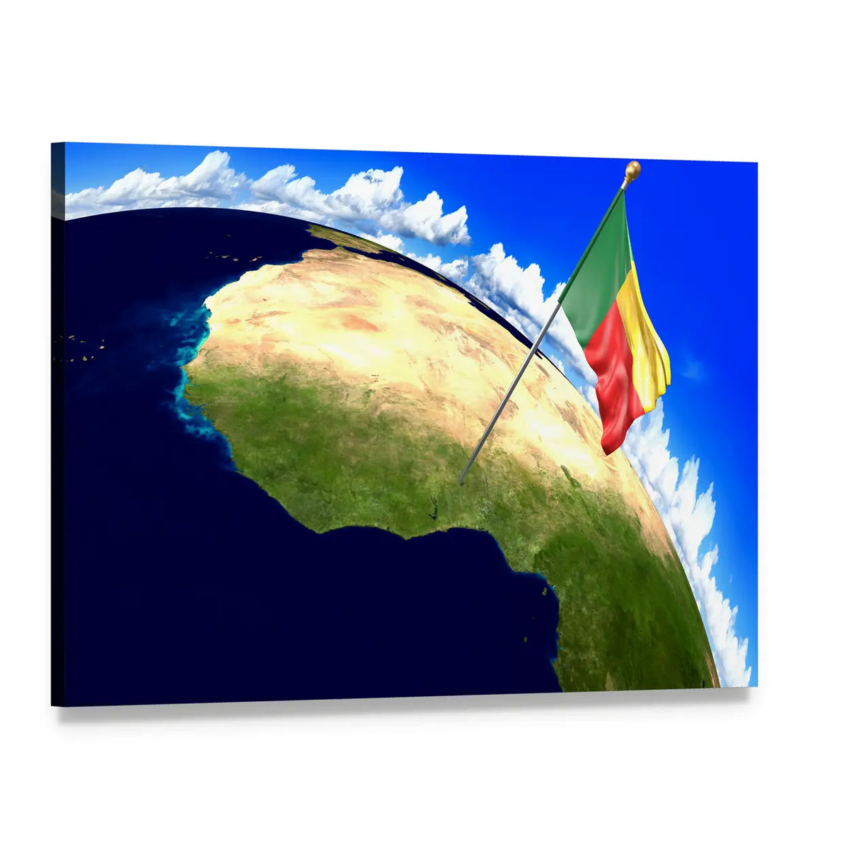 Benin Flag from Space Canvas Wall Art, single panel gallery wrapped canvas, angled product view