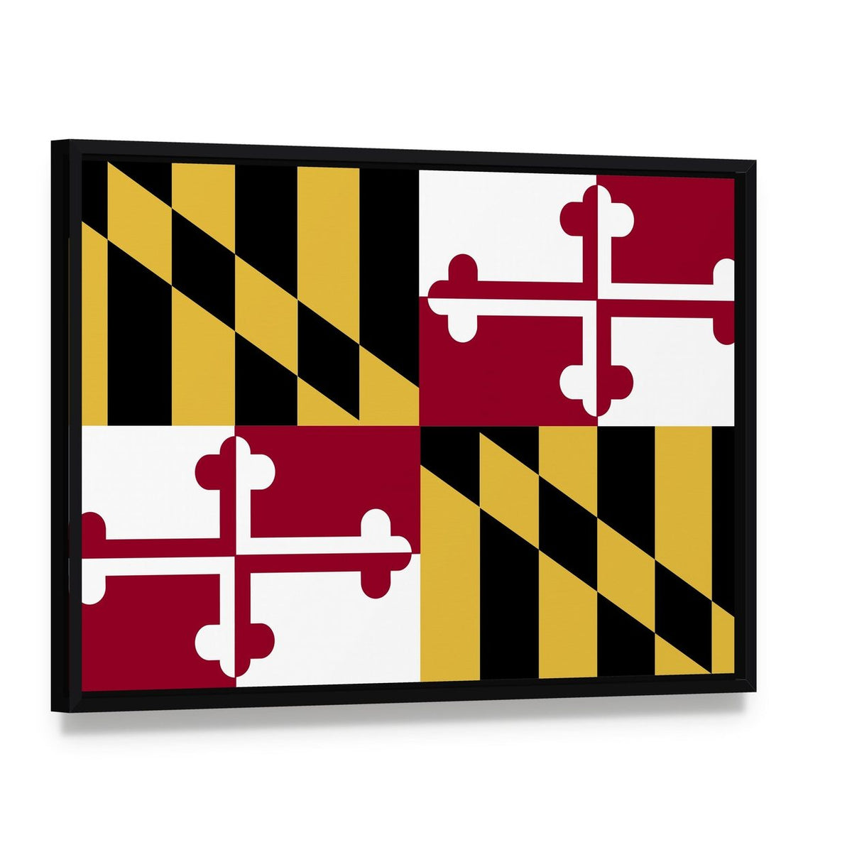 Maryland Flag Quadrant Design Canvas Wall Art, framed canvas in a black floater frame, angled product view
