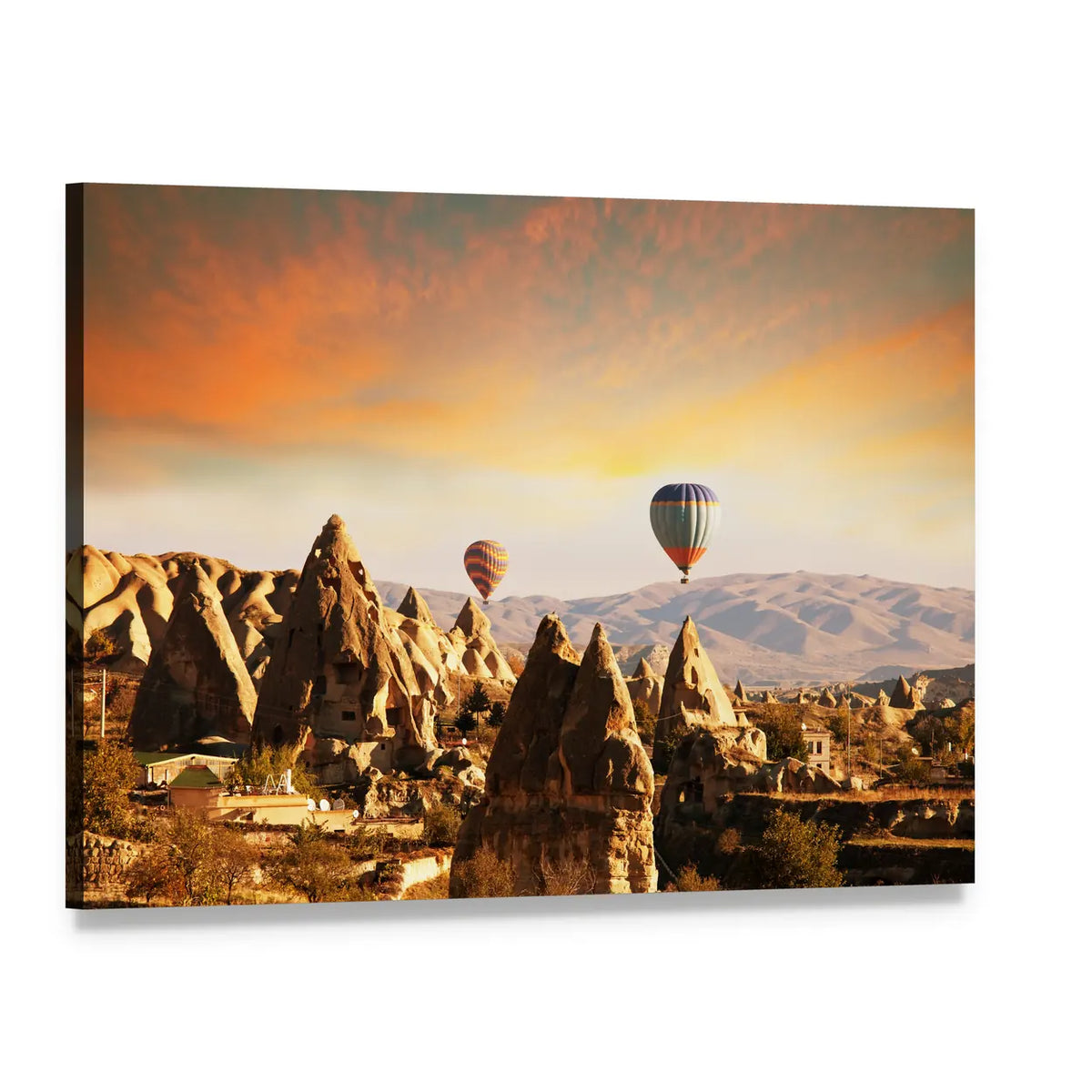 Cappadocia Hot Air Balloons at Golden Hour Canvas Wall Art, single panel gallery wrapped canvas, angled product view