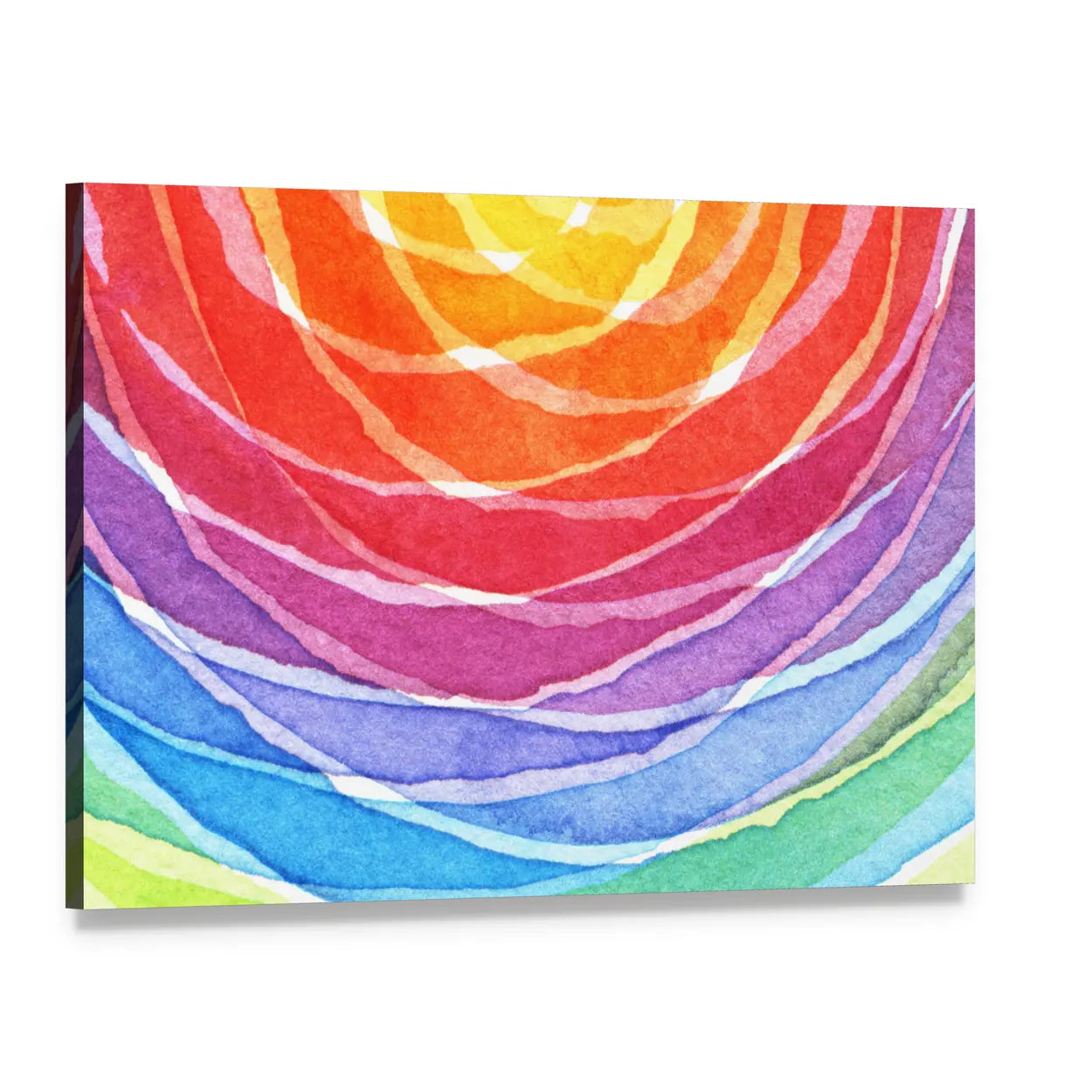 Rainbow Acrylic Abstract Canvas Wall Art, single panel gallery wrapped canvas, angled product view
