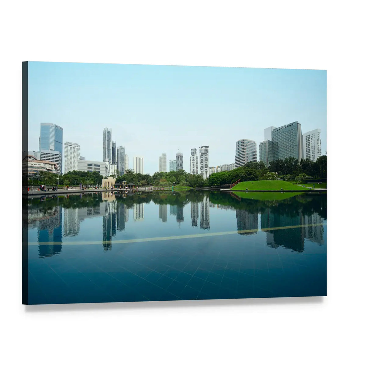 City Reflection in Water Canvas Wall Art, single panel gallery wrapped canvas, angled product view