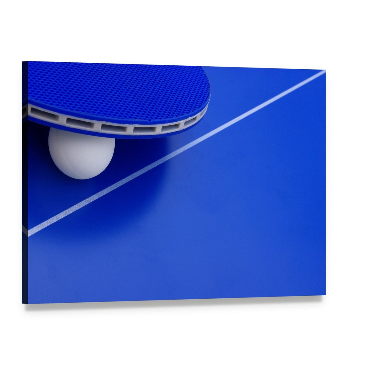 Ping Pong Ball and Racket on Table Canvas Wall Art, single panel gallery wrapped canvas, angled product view