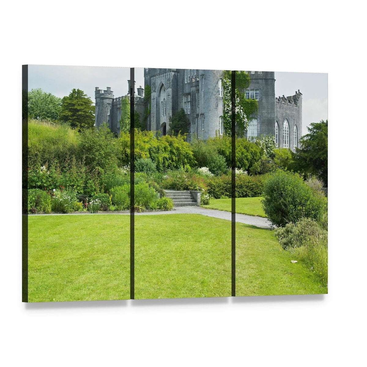 Birr Castle Garden, Ireland Canvas Wall Art, 3 panel 3 Horizontal layout gallery wrapped canvas set, angled product view