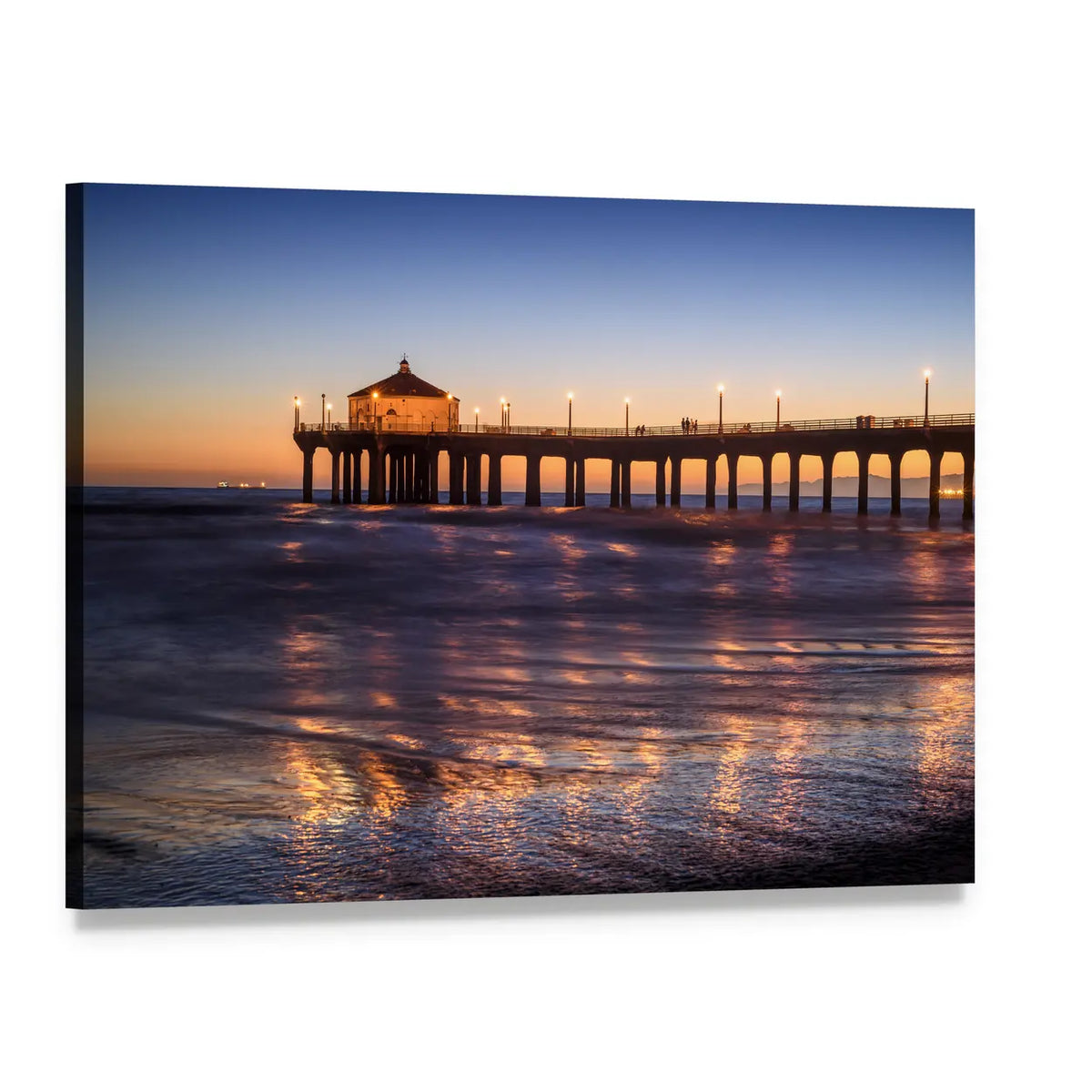 Manhattan Beach Pier at Sunset Canvas Wall Art, single panel gallery wrapped canvas, angled product view