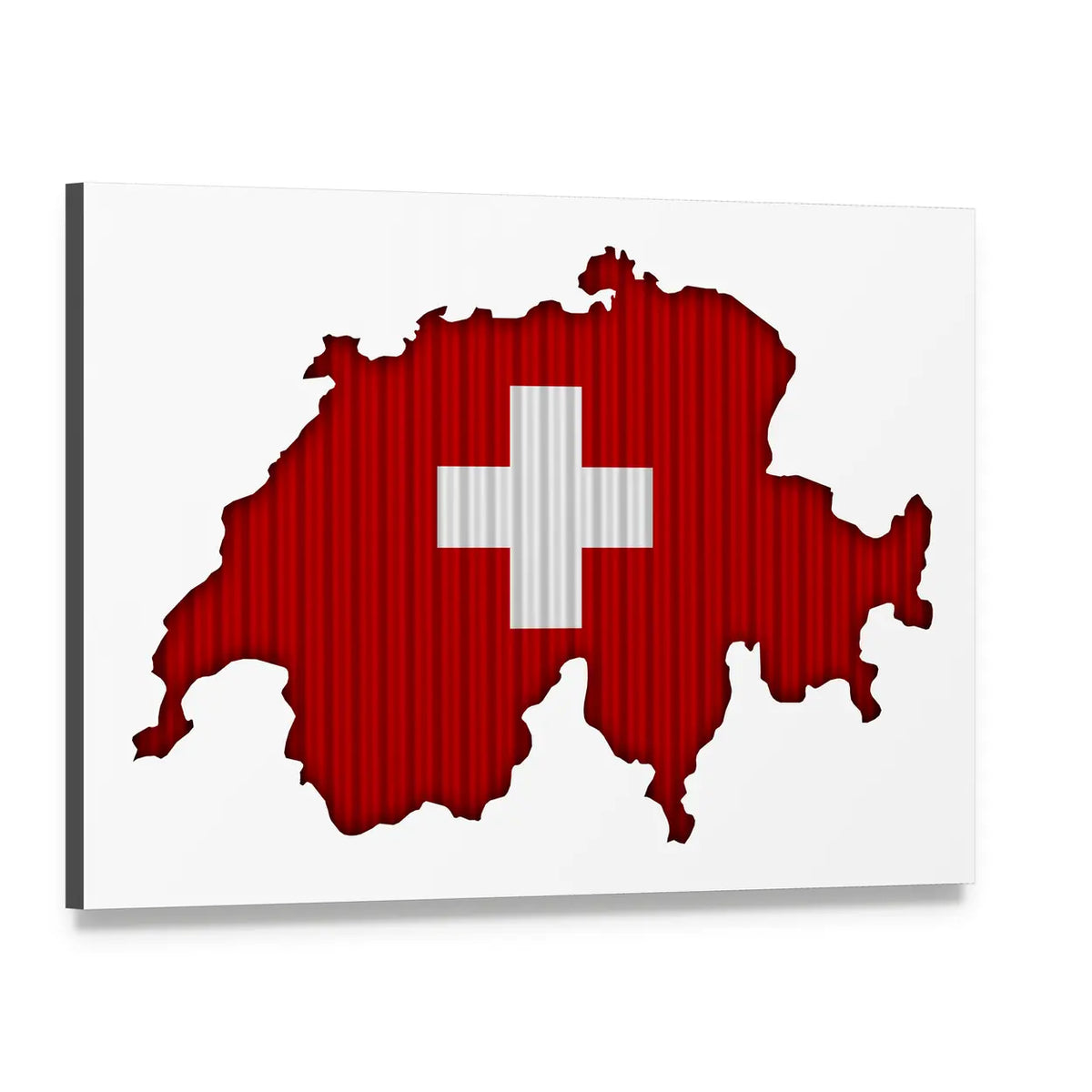 Map of Switzerland with White Cross Canvas Wall Art, single panel gallery wrapped canvas, angled product view