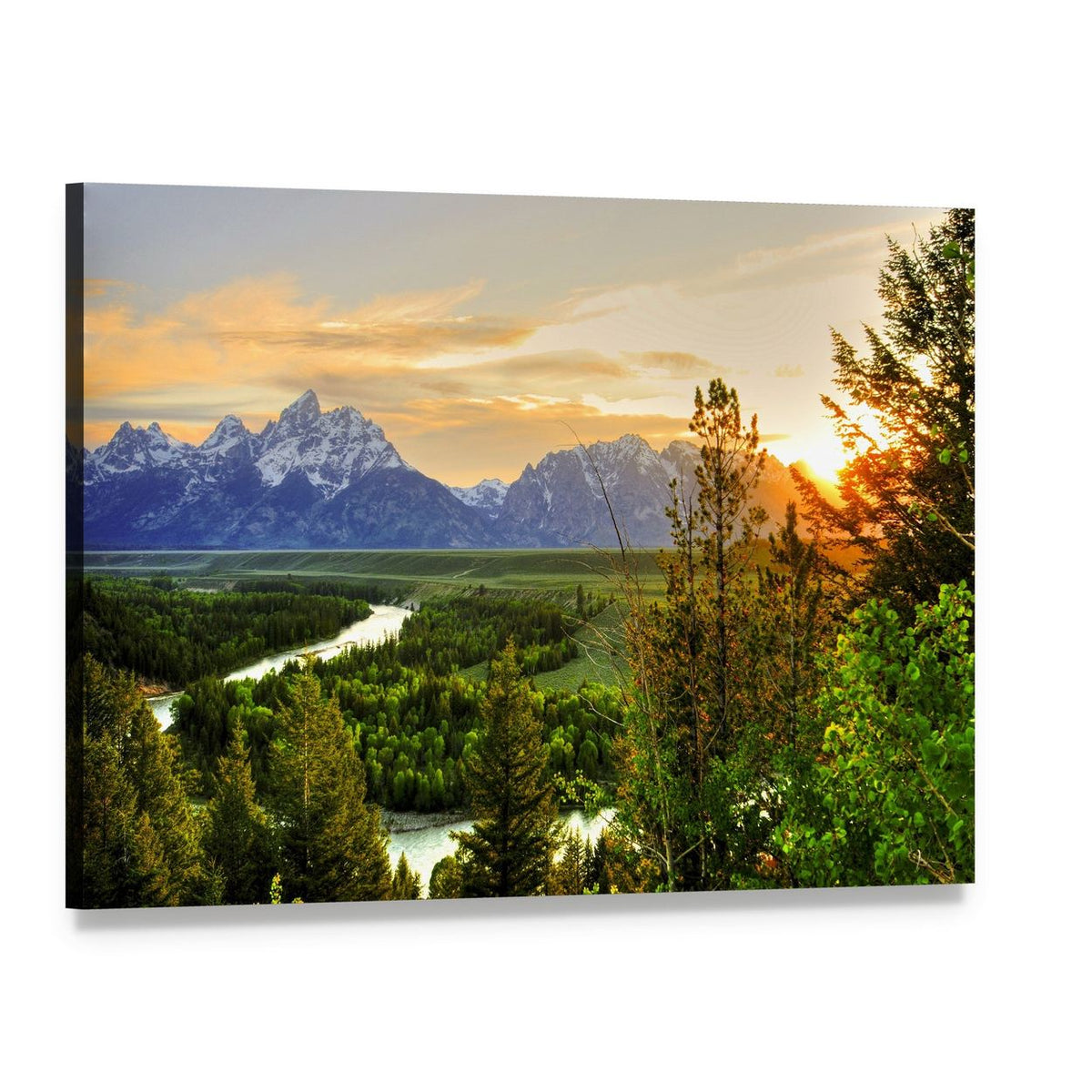 Grand Teton and Snake River Canvas Wall Art, single panel gallery wrapped canvas, angled product view