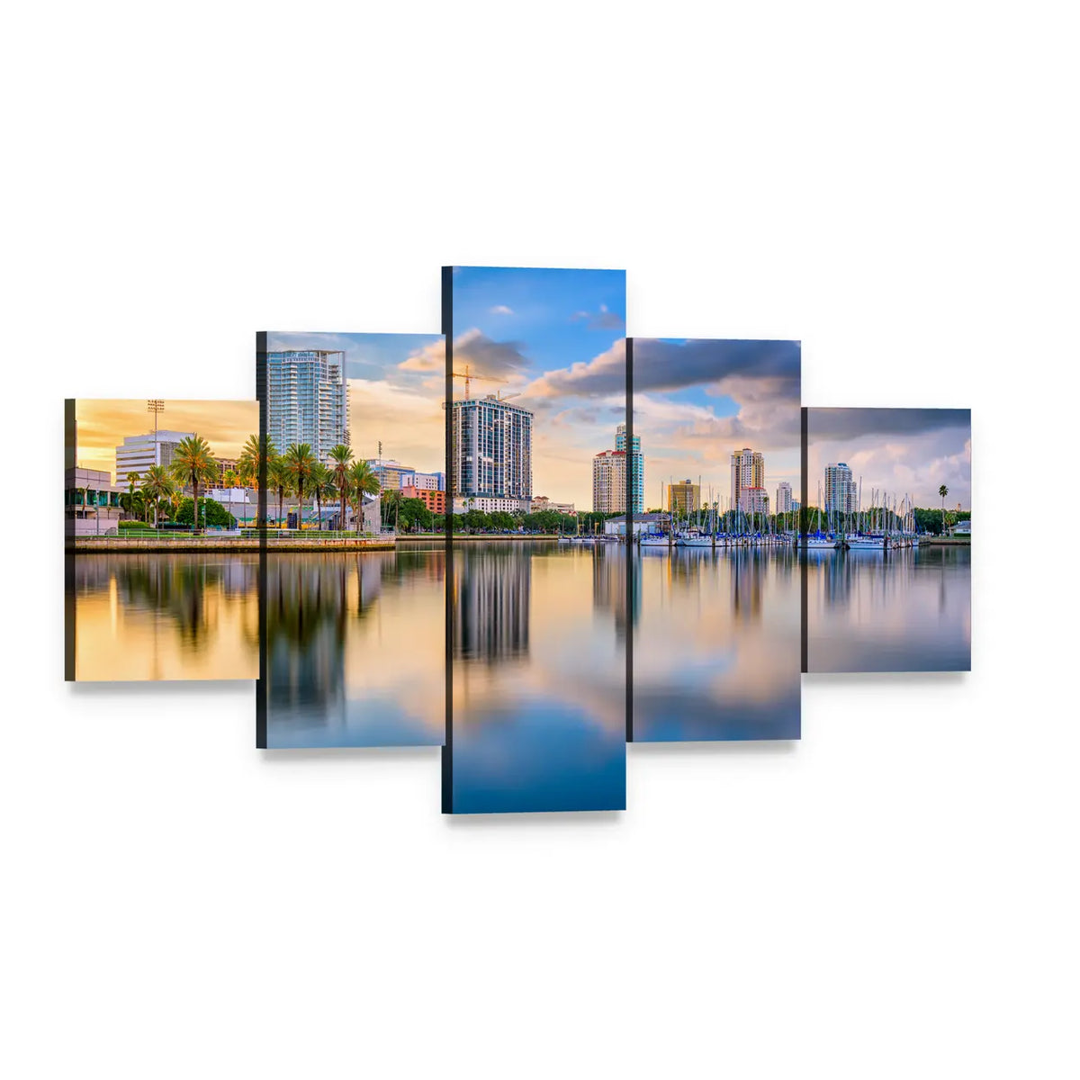 St. Petersburg Downtown Skyline Canvas Wall Art, 5 panel 5 Star layout gallery wrapped canvas set, angled product view