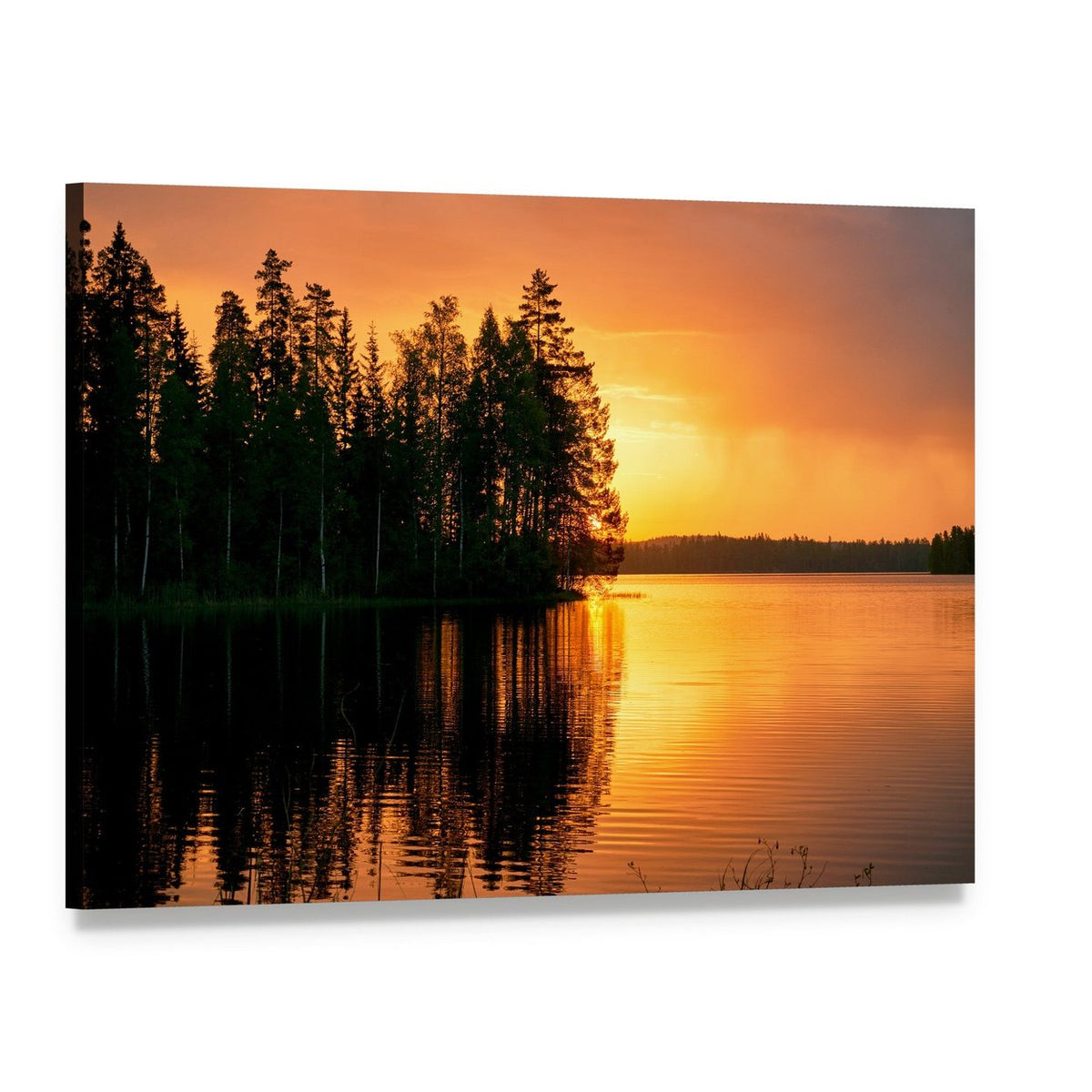 Serene Sunset Over Lake in Finland Canvas Wall Art, single panel gallery wrapped canvas, angled product view