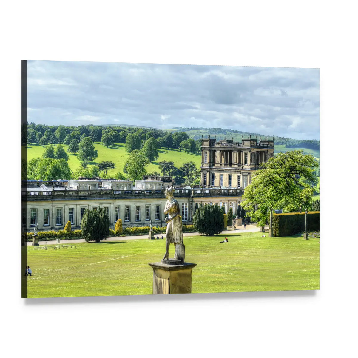 Chatsworth House with Garden Statue Canvas Wall Art, single panel gallery wrapped canvas, angled product view