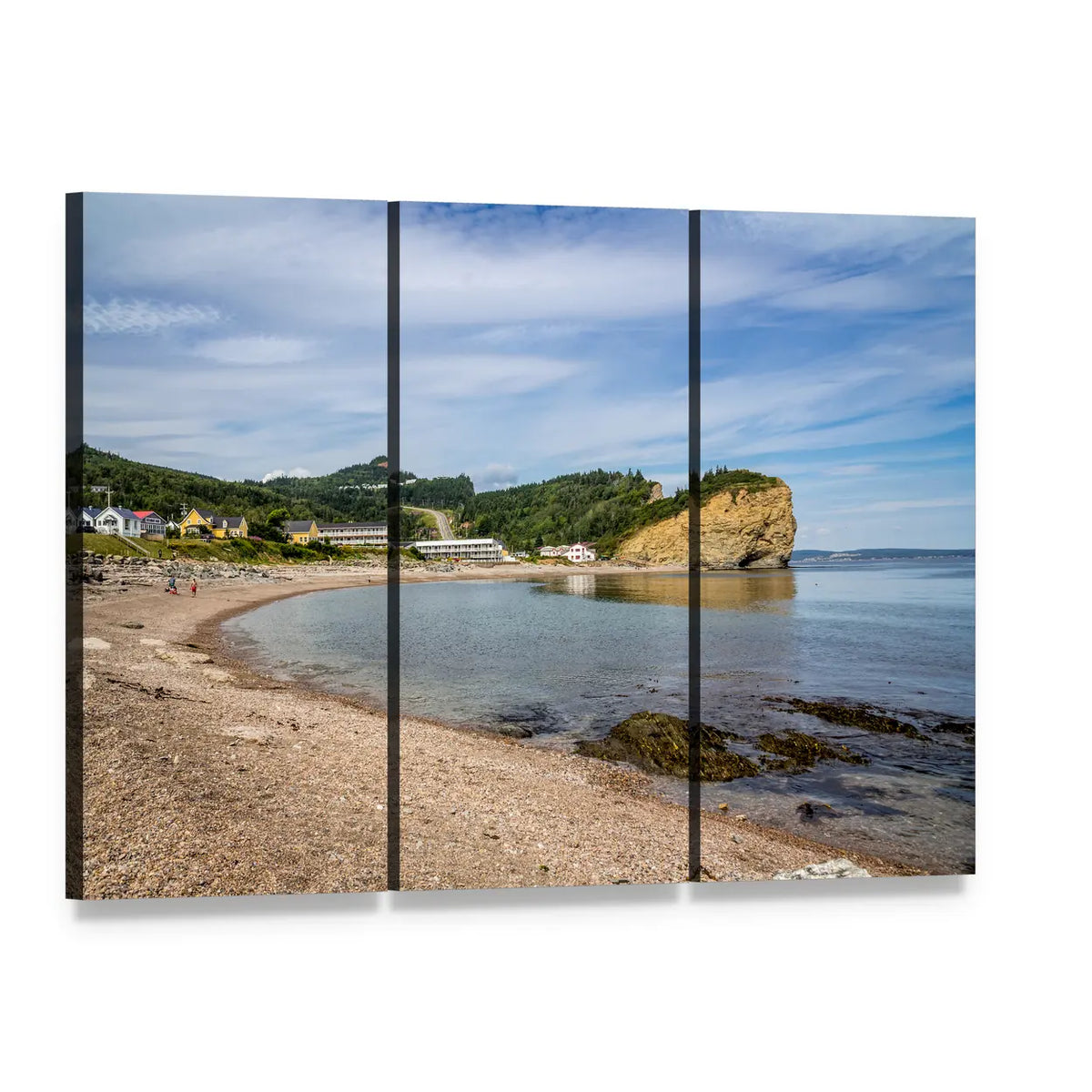 Coastal Village with Rock Arch Canvas Wall Art, 3 panel 3 Horizontal layout gallery wrapped canvas set, angled product view