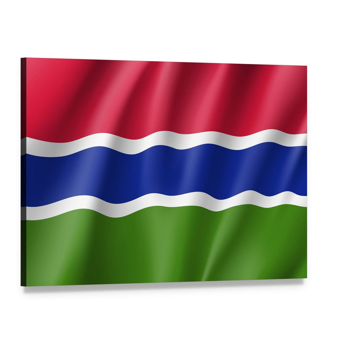 Gambia Flag with Wavy Stripes Canvas Wall Art, single panel gallery wrapped canvas, angled product view