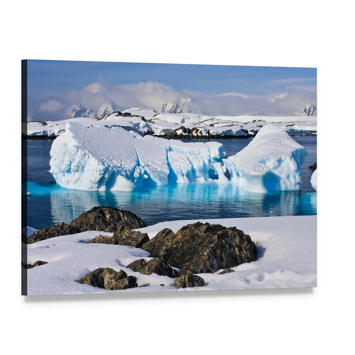 Huge Icebergs in Antarctica Canvas Wall Art, single panel gallery wrapped canvas, angled product view