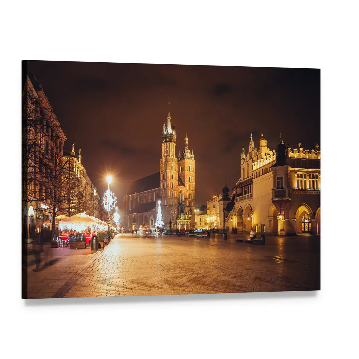Main Market Square and St Mary's Basilica Canvas Wall Art, single panel gallery wrapped canvas, angled product view