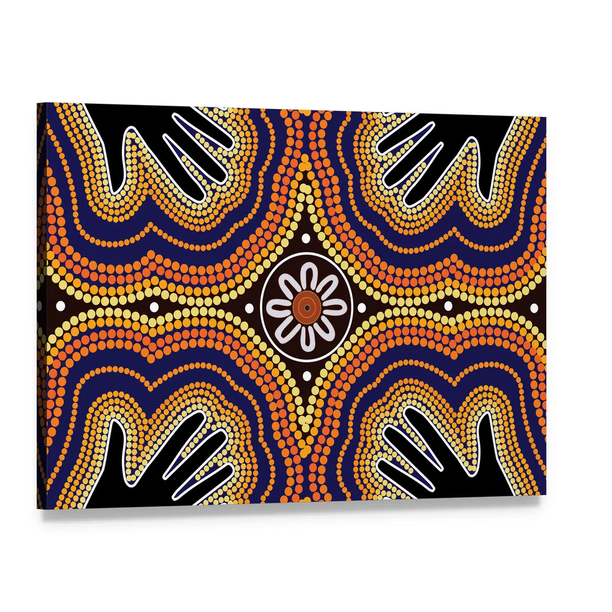 Unity Aboriginal Dot Painting Canvas Wall Art, single panel gallery wrapped canvas, angled product view