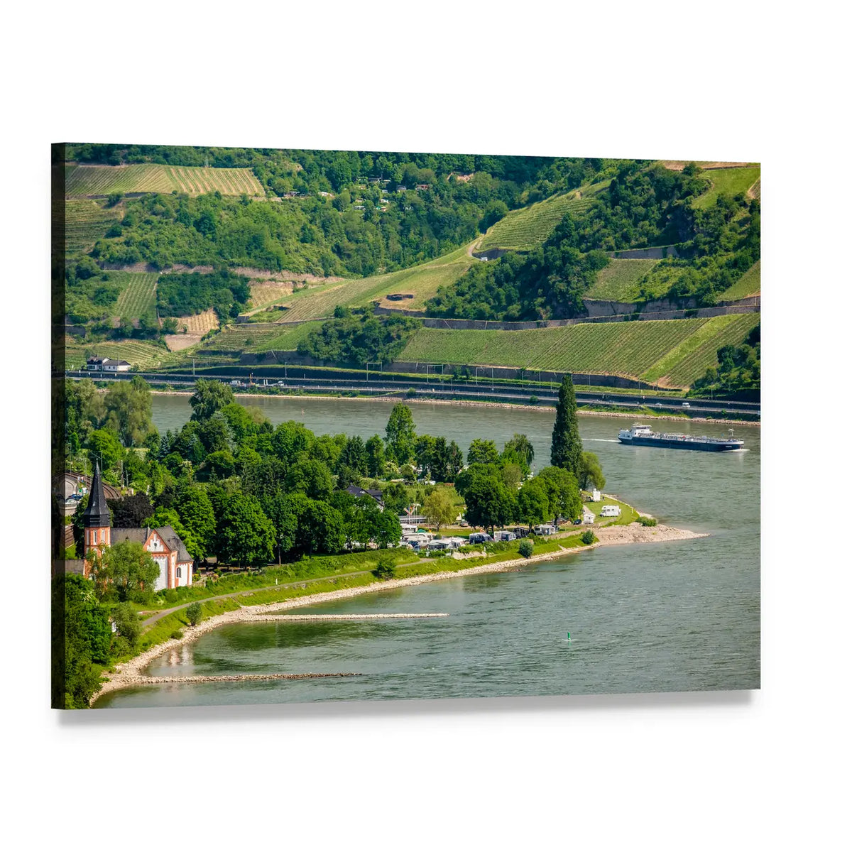Vineyards Along the Rhine Canvas Wall Art, single panel gallery wrapped canvas, angled product view