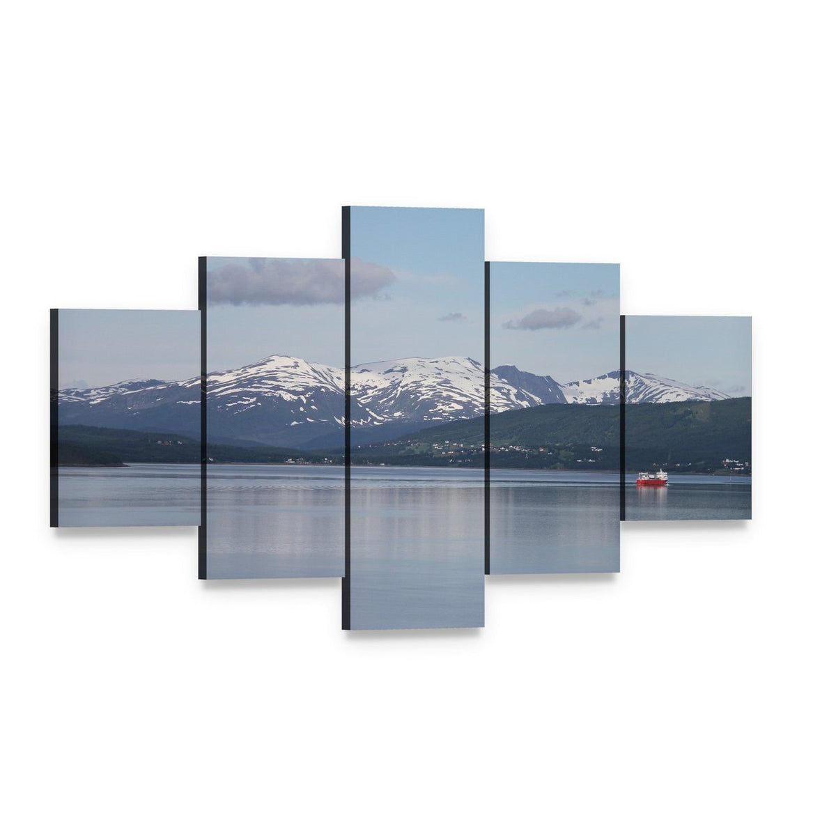 Islands of Kvaloya and Senja Canvas Wall Art, 5 panel 5 Star layout gallery wrapped canvas set, angled product view