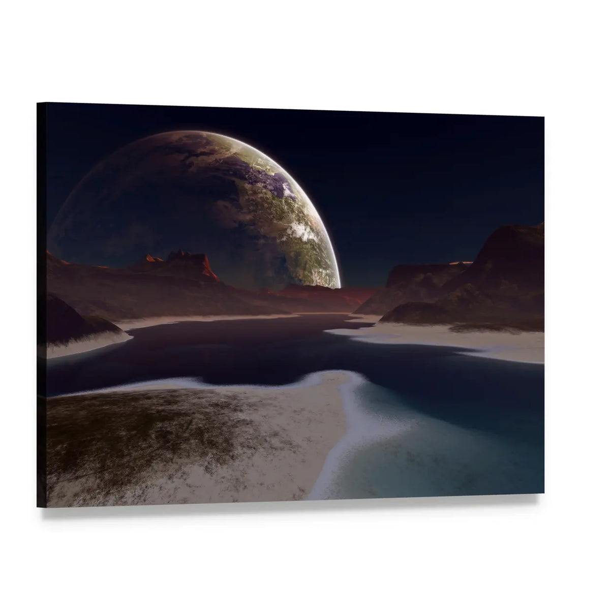 Alien Moon Rising Canvas Wall Art, single panel gallery wrapped canvas, angled product view