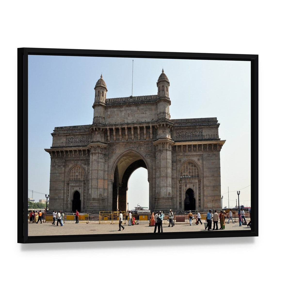 Gateway of India, Mumbai Canvas Wall Art, framed canvas in a black floater frame, angled product view