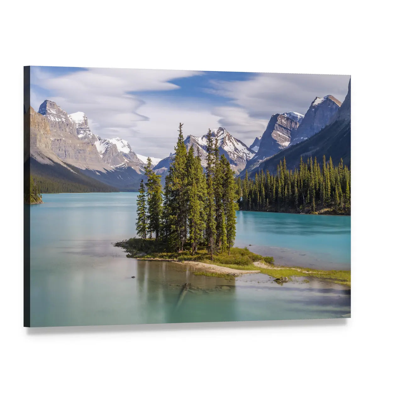Spirit Island at Maligne Lake Canvas Wall Art, single panel gallery wrapped canvas, angled product view