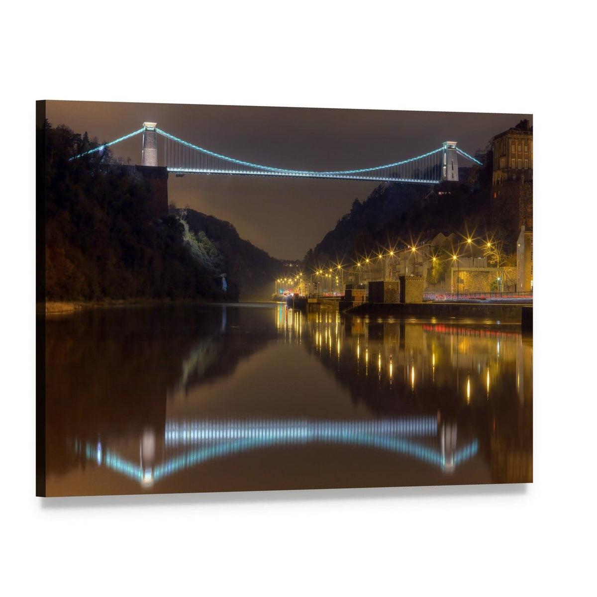 Clifton Bridge at Night Canvas Wall Art, single panel gallery wrapped canvas, angled product view