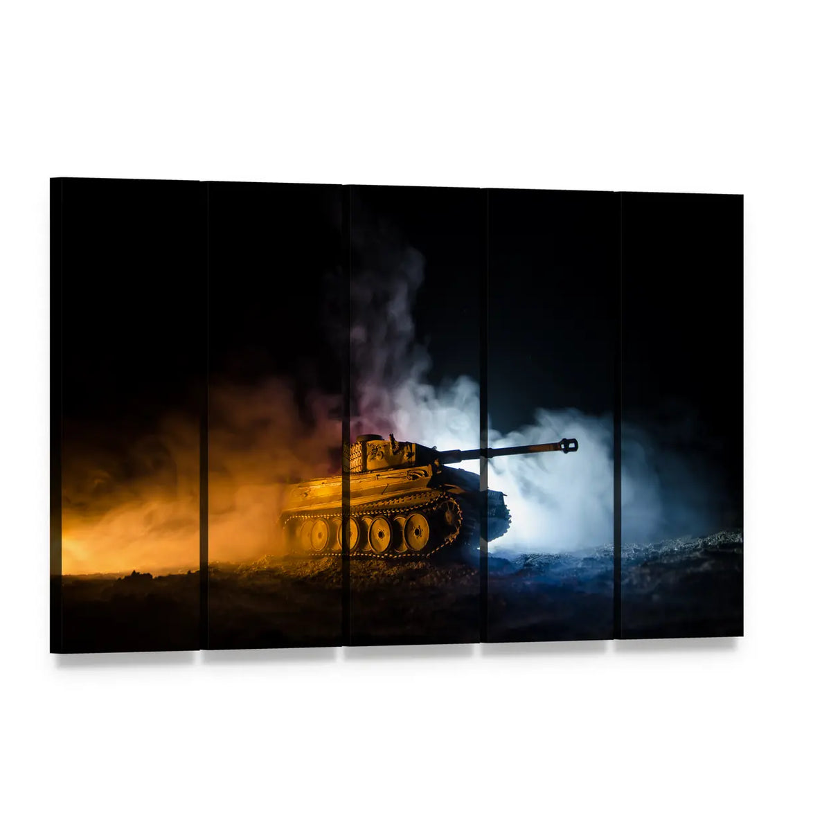 German Tiger I Tank in Action Canvas Wall Art, 5 panel 5 Horizontal layout gallery wrapped canvas set, angled product view