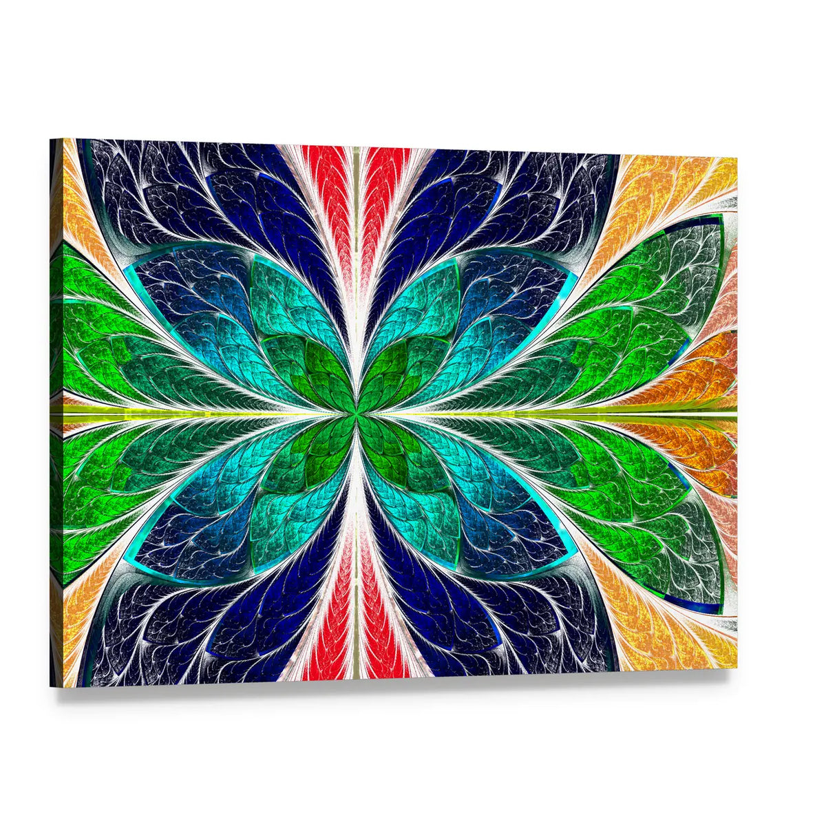 Stained Glass Fractal Butterfly Canvas Wall Art, single panel gallery wrapped canvas, angled product view