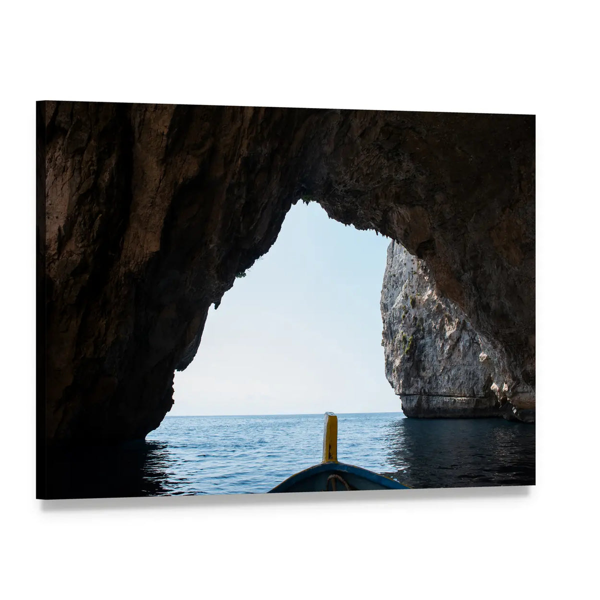 Blue Grotto Sea Cave View Canvas Wall Art, single panel gallery wrapped canvas, angled product view