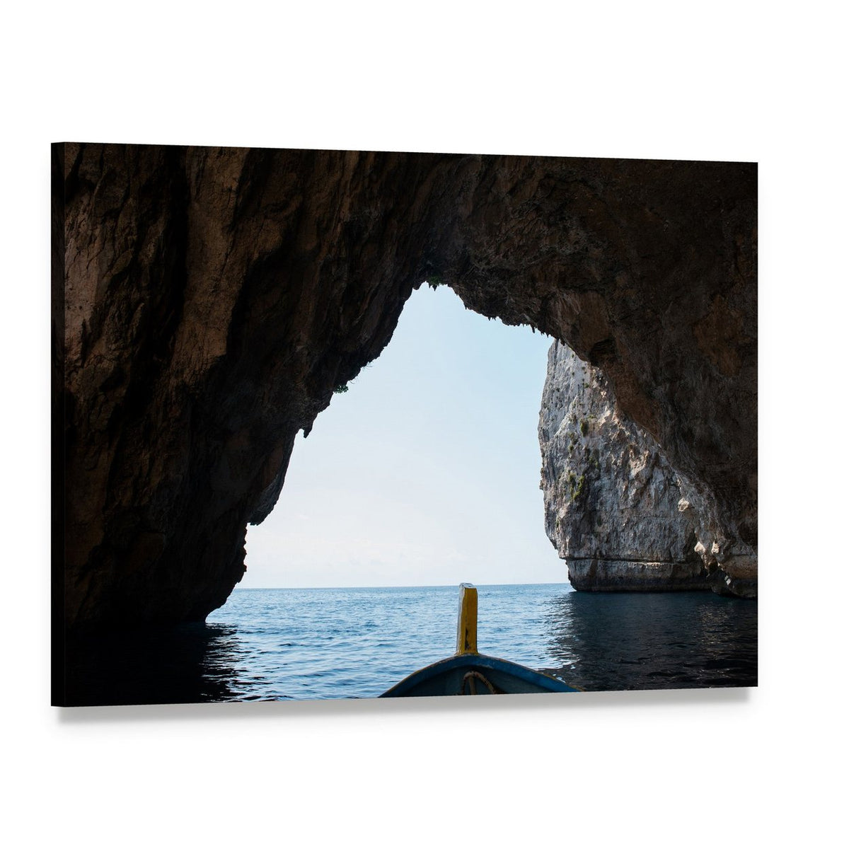 Inside Blue Grotto Cave View Canvas Wall Art, single panel gallery wrapped canvas, angled product view