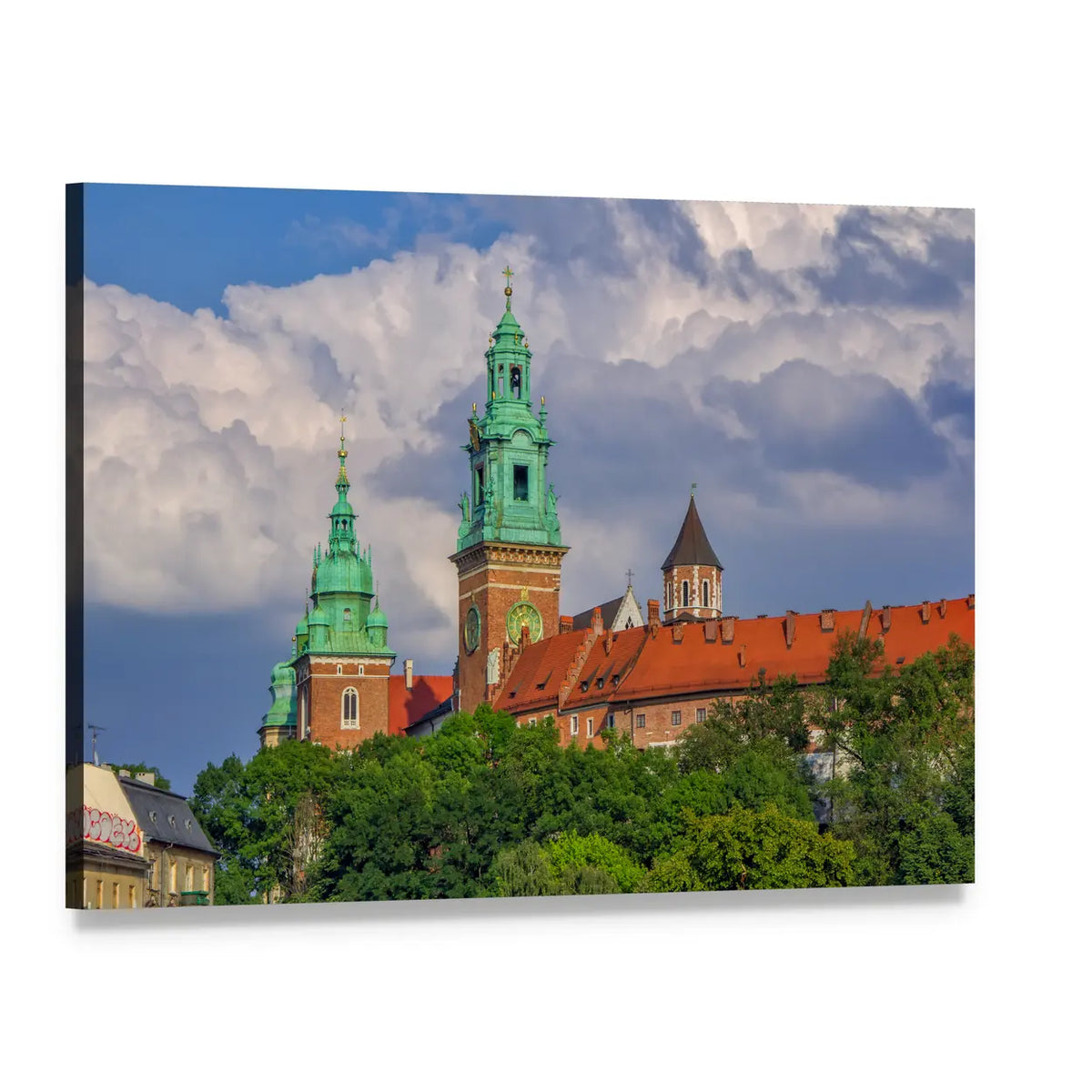 View of Wawel Cathedral Towers Canvas Wall Art, single panel gallery wrapped canvas, angled product view