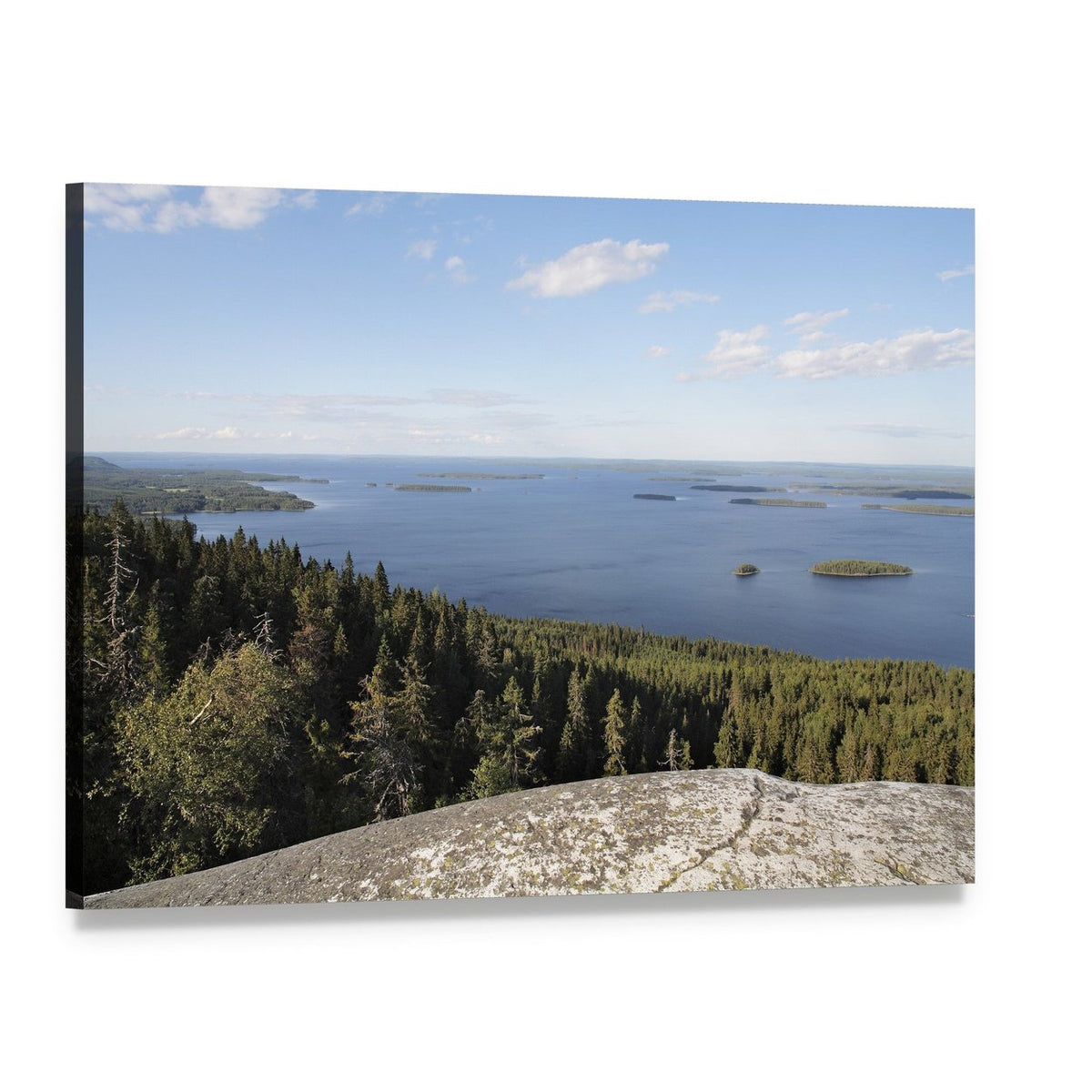 Rocky Island on a Finnish Lake Canvas Wall Art, single panel gallery wrapped canvas, angled product view