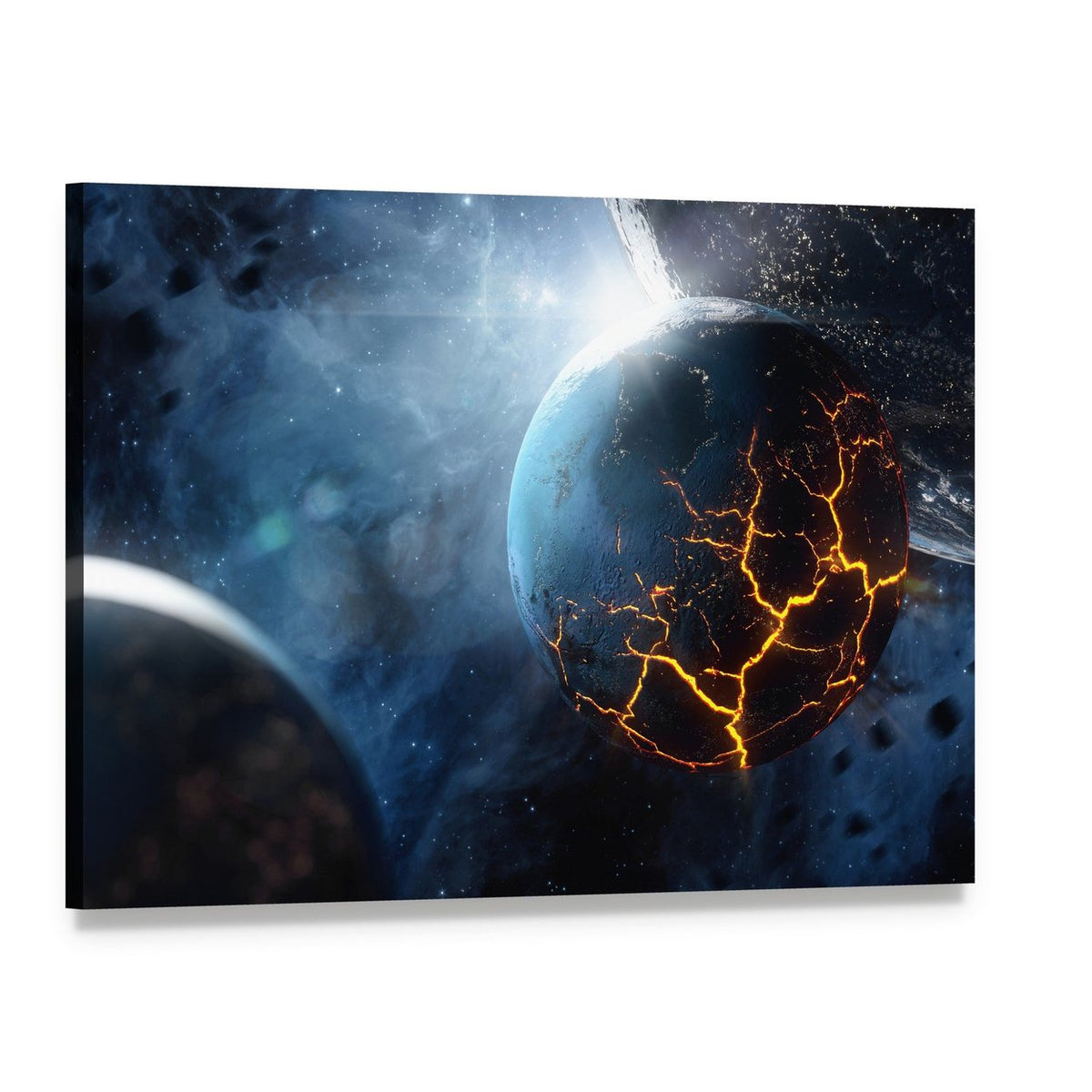 Lava Planet in Cosmic Space Canvas Wall Art, single panel gallery wrapped canvas, angled product view