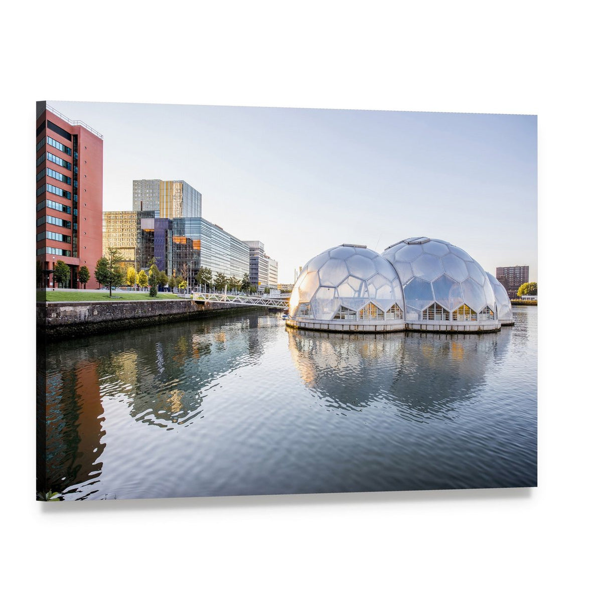 Rotterdam Modern Waterfront Cityscape Canvas Wall Art, single panel gallery wrapped canvas, angled product view