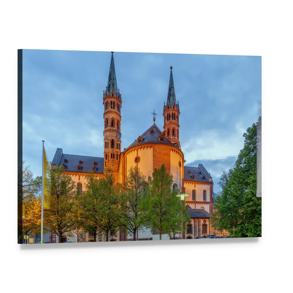 Wurzburg Cathedral at Dusk Canvas Wall Art, single panel gallery wrapped canvas, angled product view