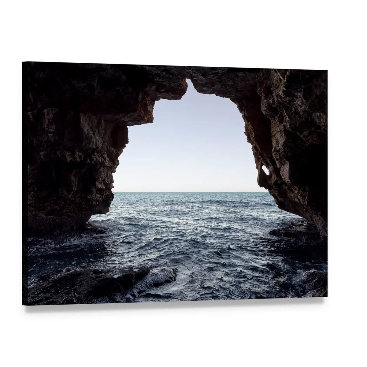 Sea Cave with Ocean View Canvas Wall Art, single panel gallery wrapped canvas, angled product view
